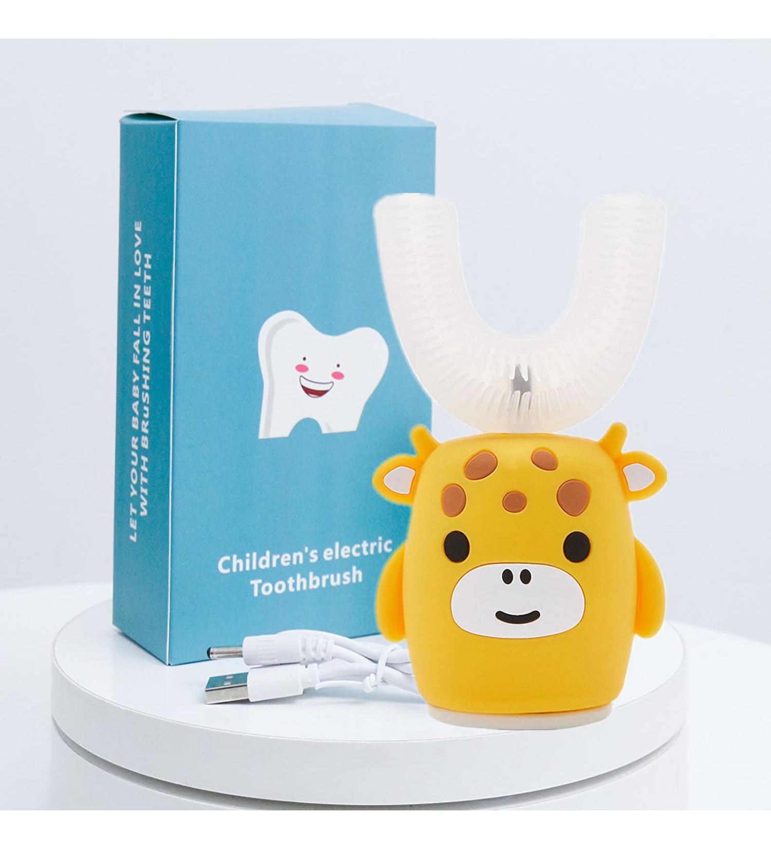 Kids Sonic Electric Toothbrush U Shaped Automatic Timer IPX7 Waterproof 5 Modes 360 Oral Cleaning Teeth Whitening Gums Massage Replaceable Soft Cartoon for 7-15 (Yellow Cow) - Buy Online on GoSupps.com