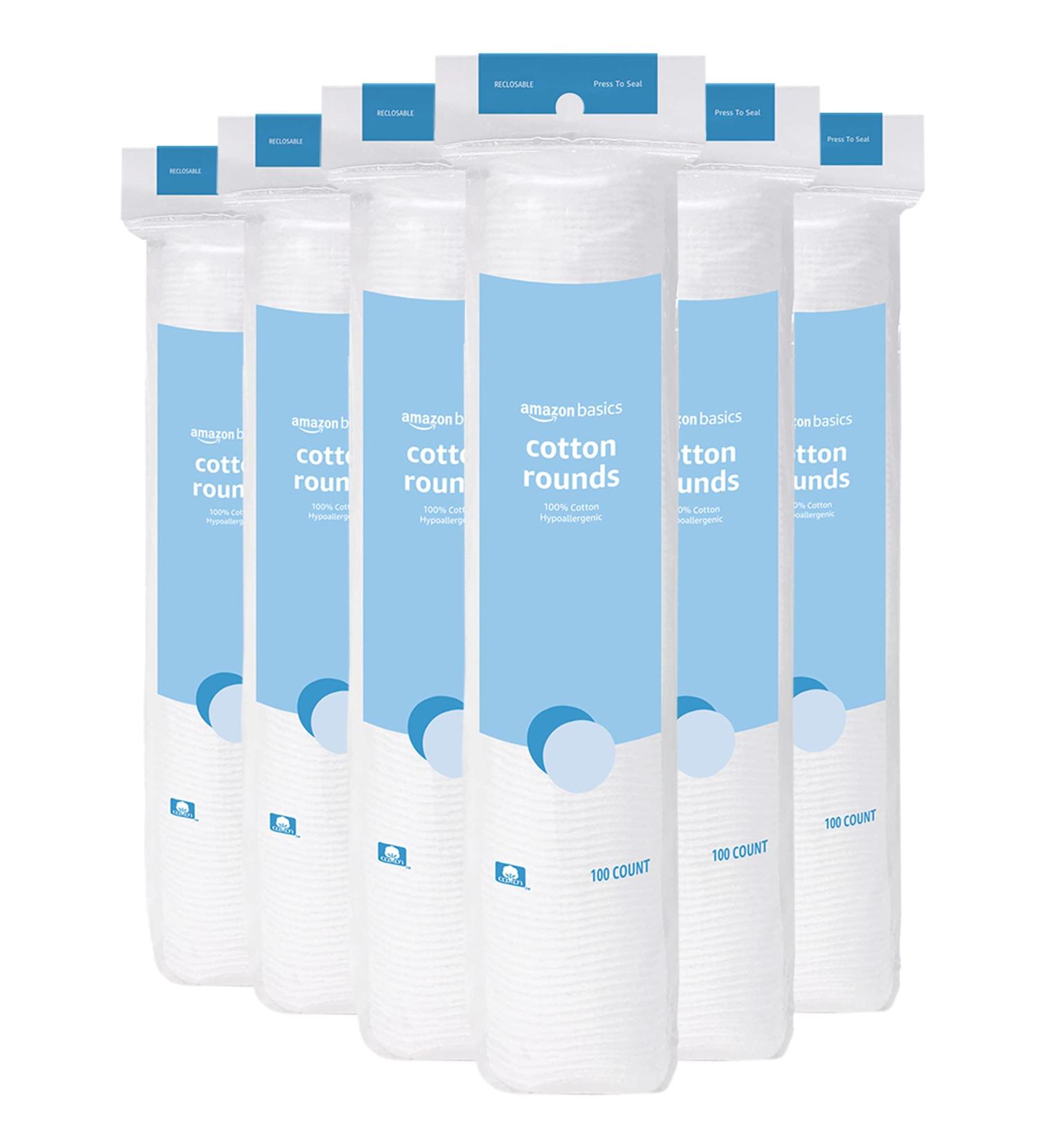 Amazon Basics Cotton Rounds 100ct - Pack of 6 (Formerly Solimo) | Bulk Cotton Pads for Makeup Removal and Skincare - Buy Online on GoSupps.com