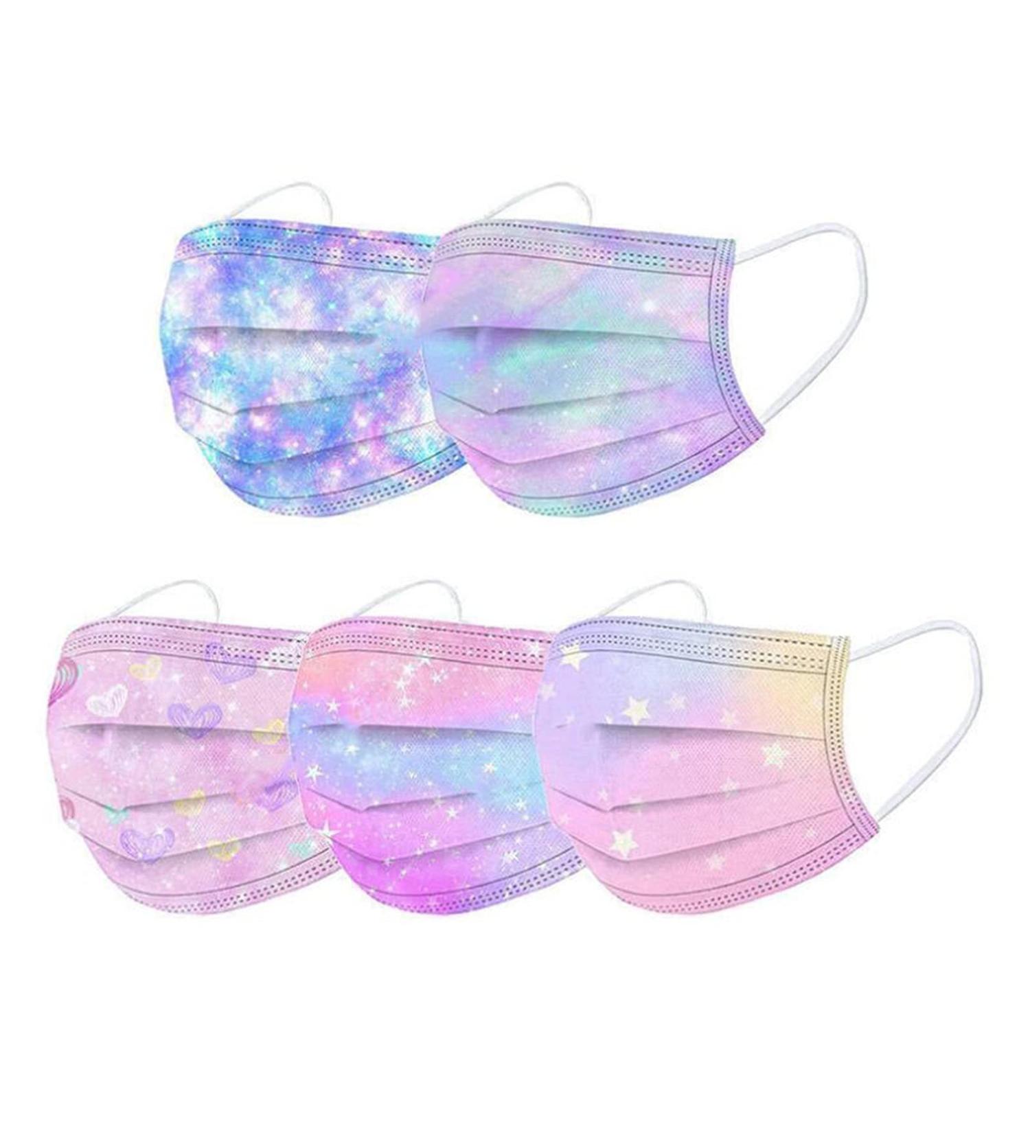 50PCS Kids Face_Mask Disposable Cute Cartoon Printing 3Ply Protective Breathable Comfortable Face Bandanas Girls (F-001)