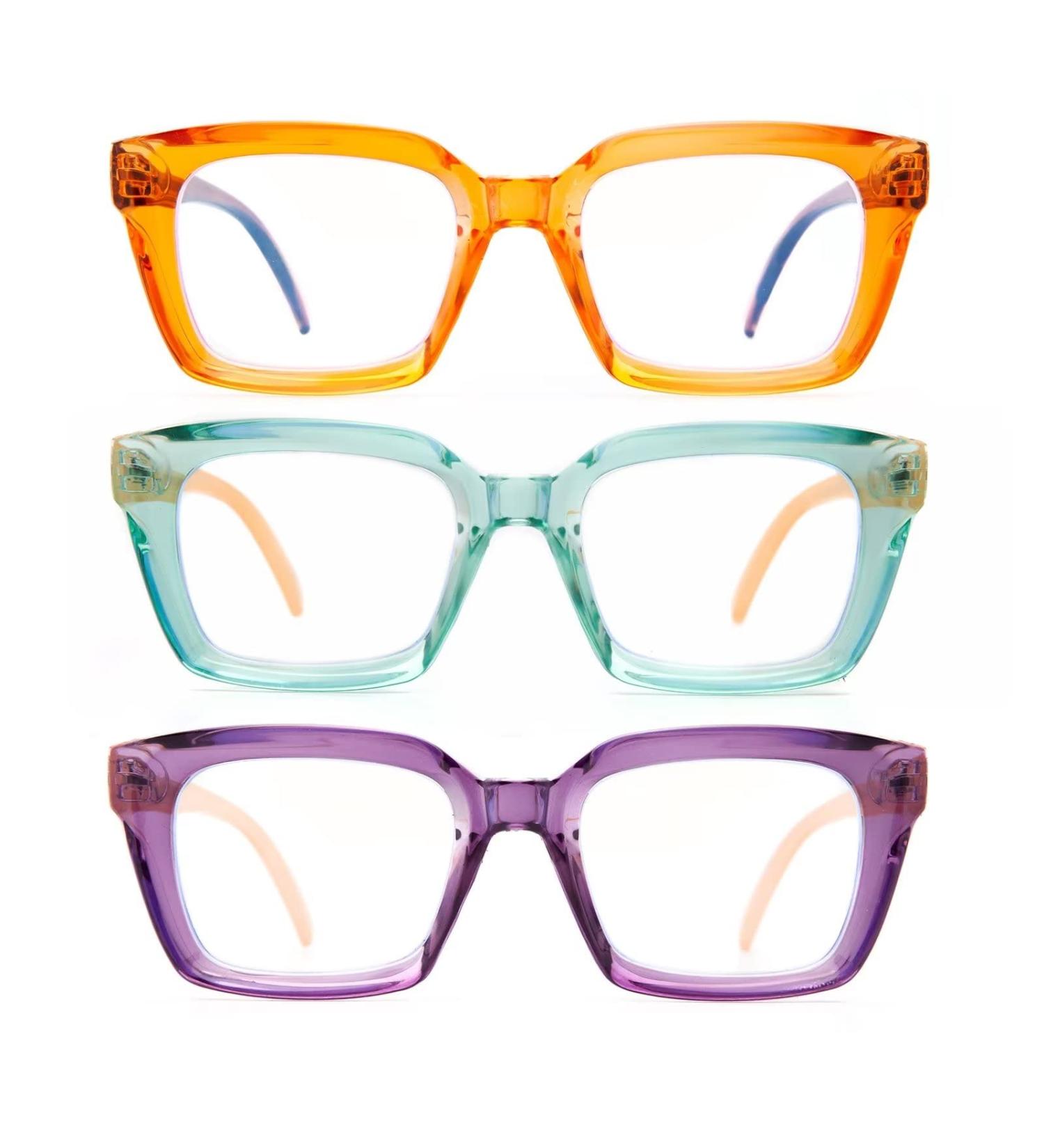 Buy Amorays Oversize Square Frame Reading Glasses - Vintage Anti-Blue Light Lens Unisex +2.00 in Orange Green Violet - Global Shipping Available - Buy Online on GoSupps.com