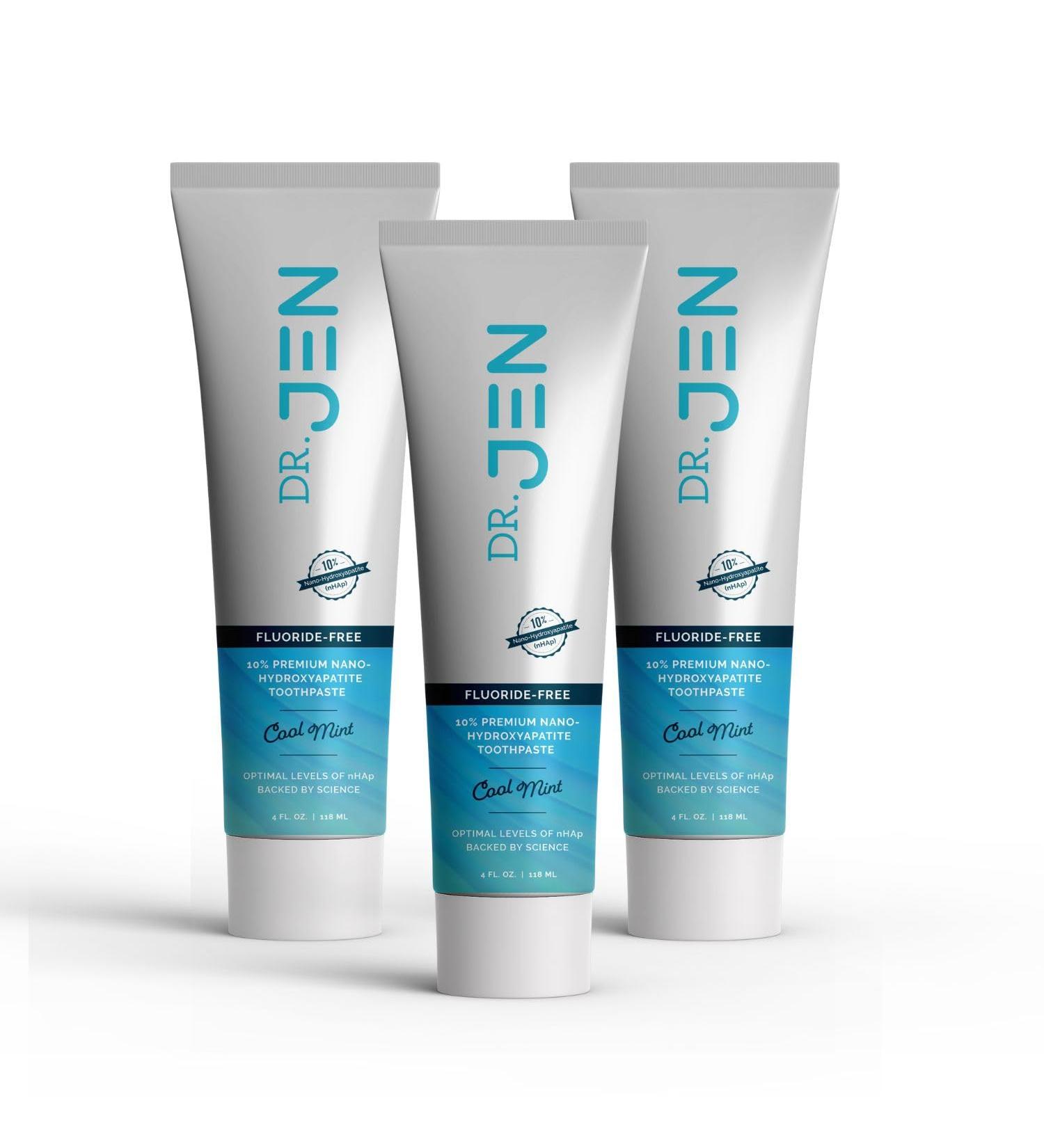 Dr. Jen's 10% Nano Hydroxyapatite Toothpaste - Fluoride Free Xylitol Toothpaste (4 Ounce Pack of 3) Mint 3.4 Ounce (Pack of 3)