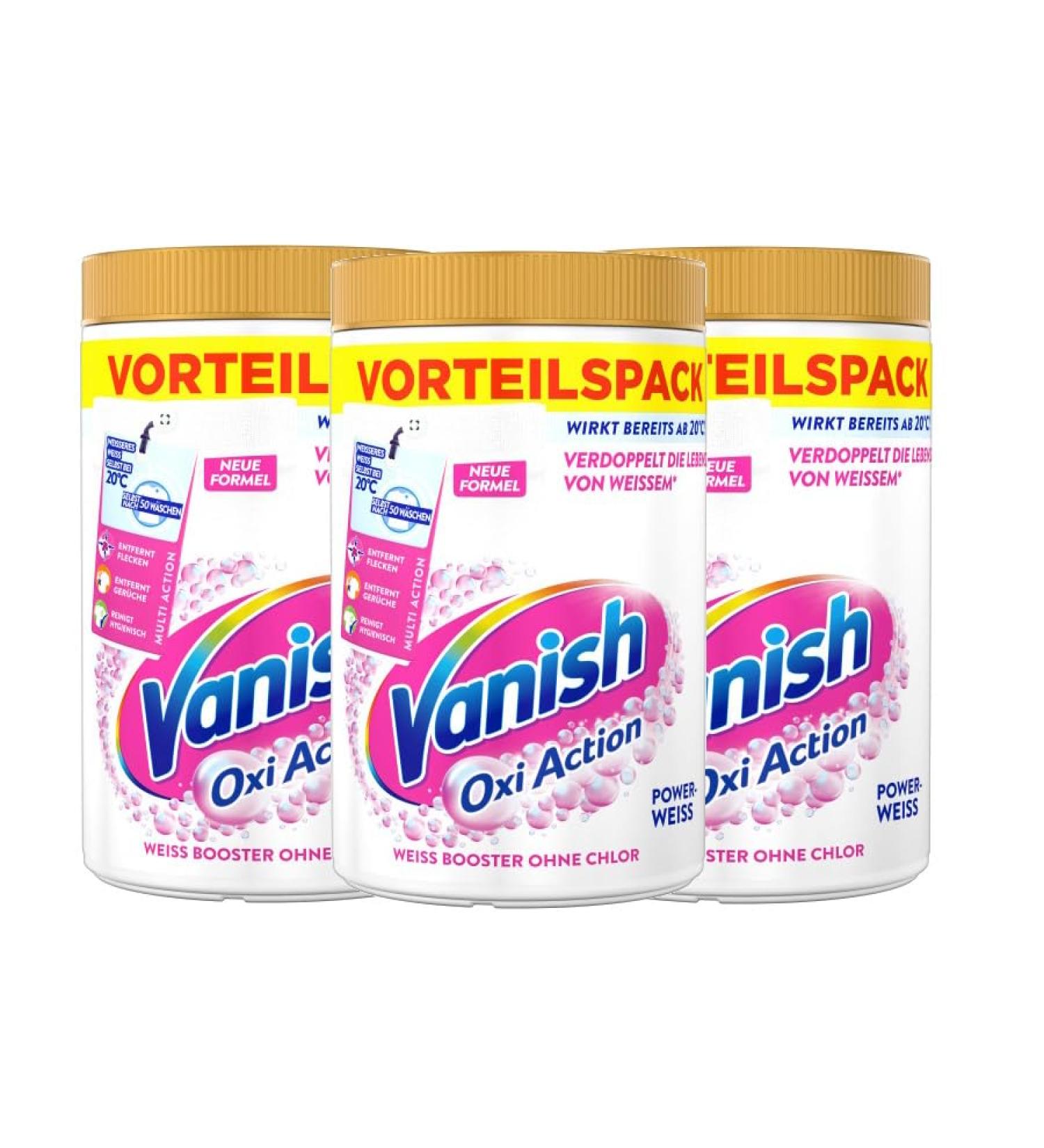 Vanish Oxi Action Powerweiss Powder - 3 x 1.65 kg Stain Remover & Laundry Booster for White Laundry - Chlorine-Free - Buy Online on GoSupps.com