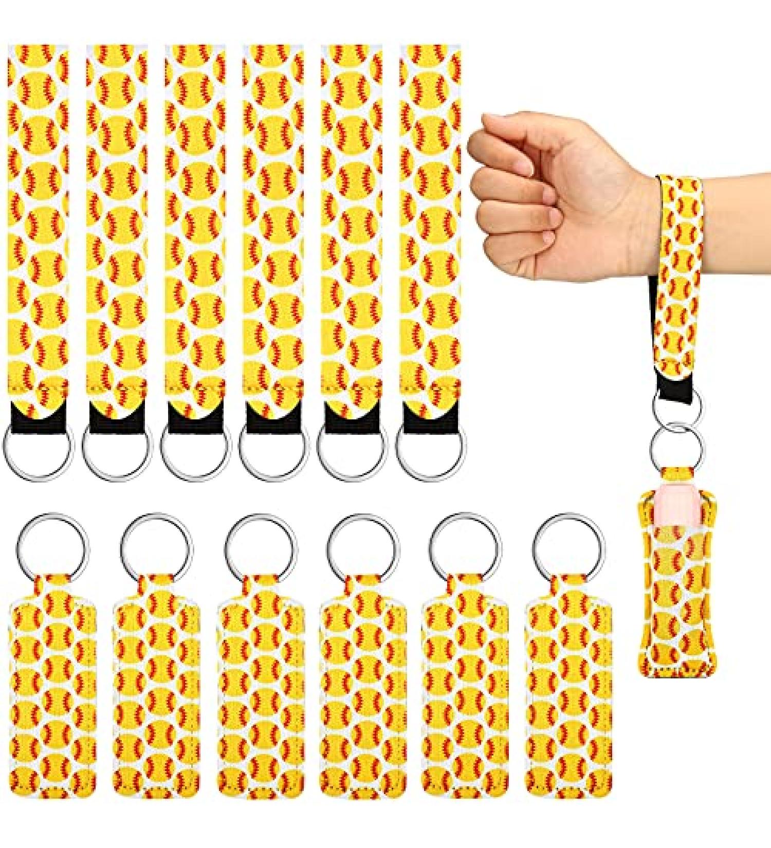 Hicarer Softball Baseball Lipstick Holder Keychain Lanyard Set - 20 Pieces | Neoprene Wristlet for Girls | Yellow Lipstick Sleeve Pouch | Sports Theme Lip Balm Holder - Buy Online on GoSupps.com