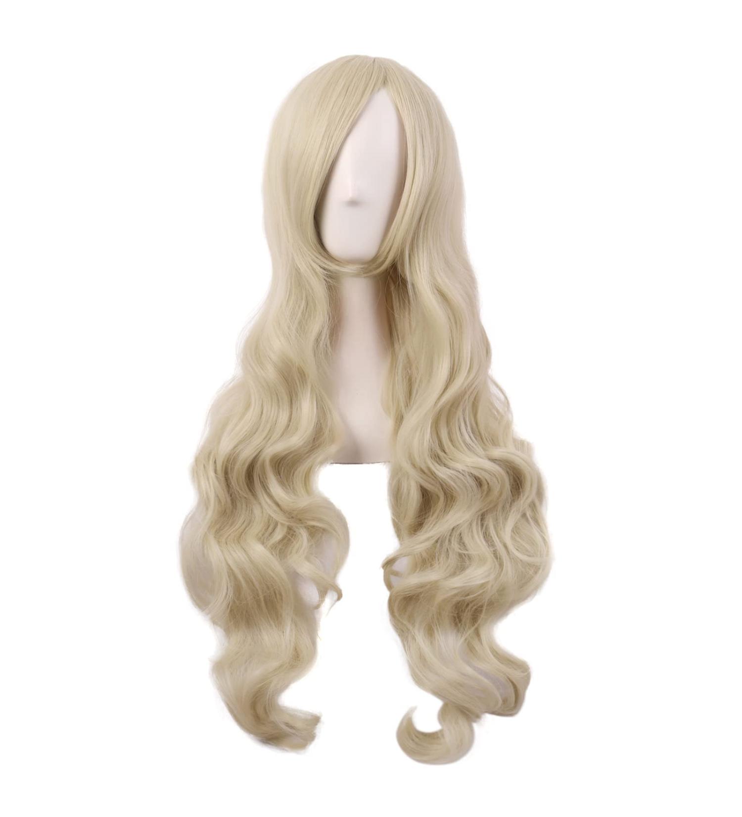MapofBeauty 32 Fashion Long Curly Golden Anime Wig with Side Bangs - Cosplay Costume Accessory - Buy Online on GoSupps.com