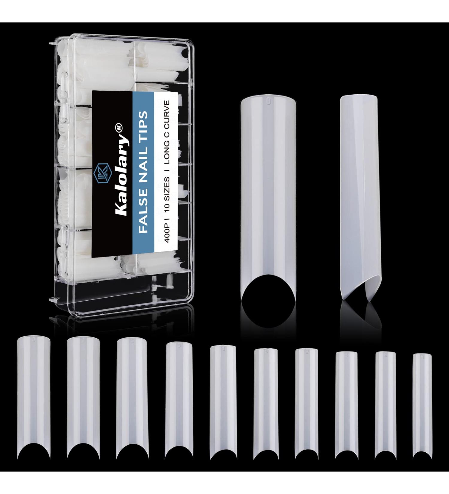 Kalolary 400 Pcs Extra Long U-Curve Acrylic Nail Tips - Natural Color Full Cover C Curve Fake Nails for Nail Art & Extensions - Buy Online on GoSupps.com