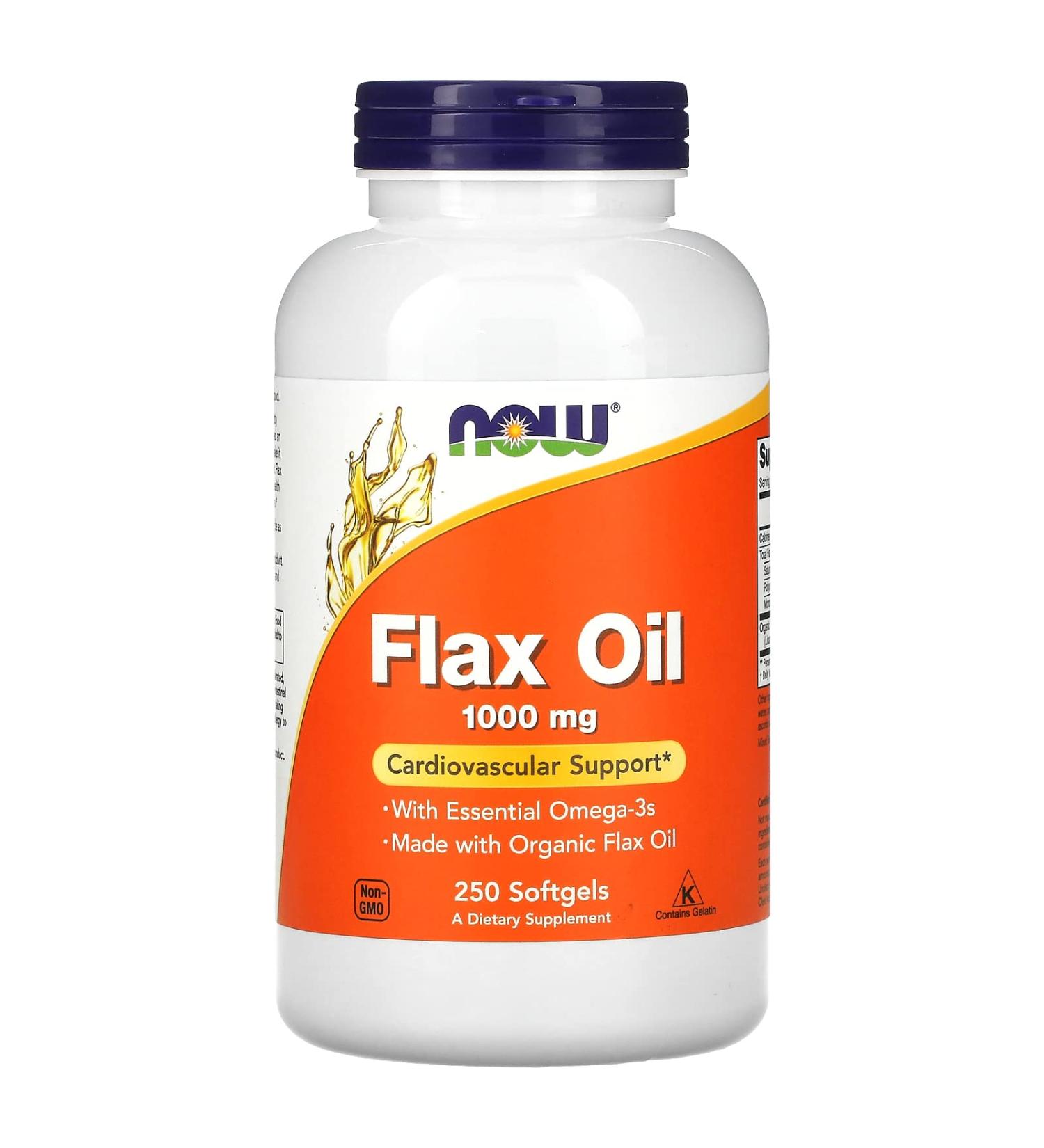 NOW Foods Flax Oil 1000mg - 250 Softgels | Cold-Pressed Omega-3 Supplement - Buy Online on GoSupps.com