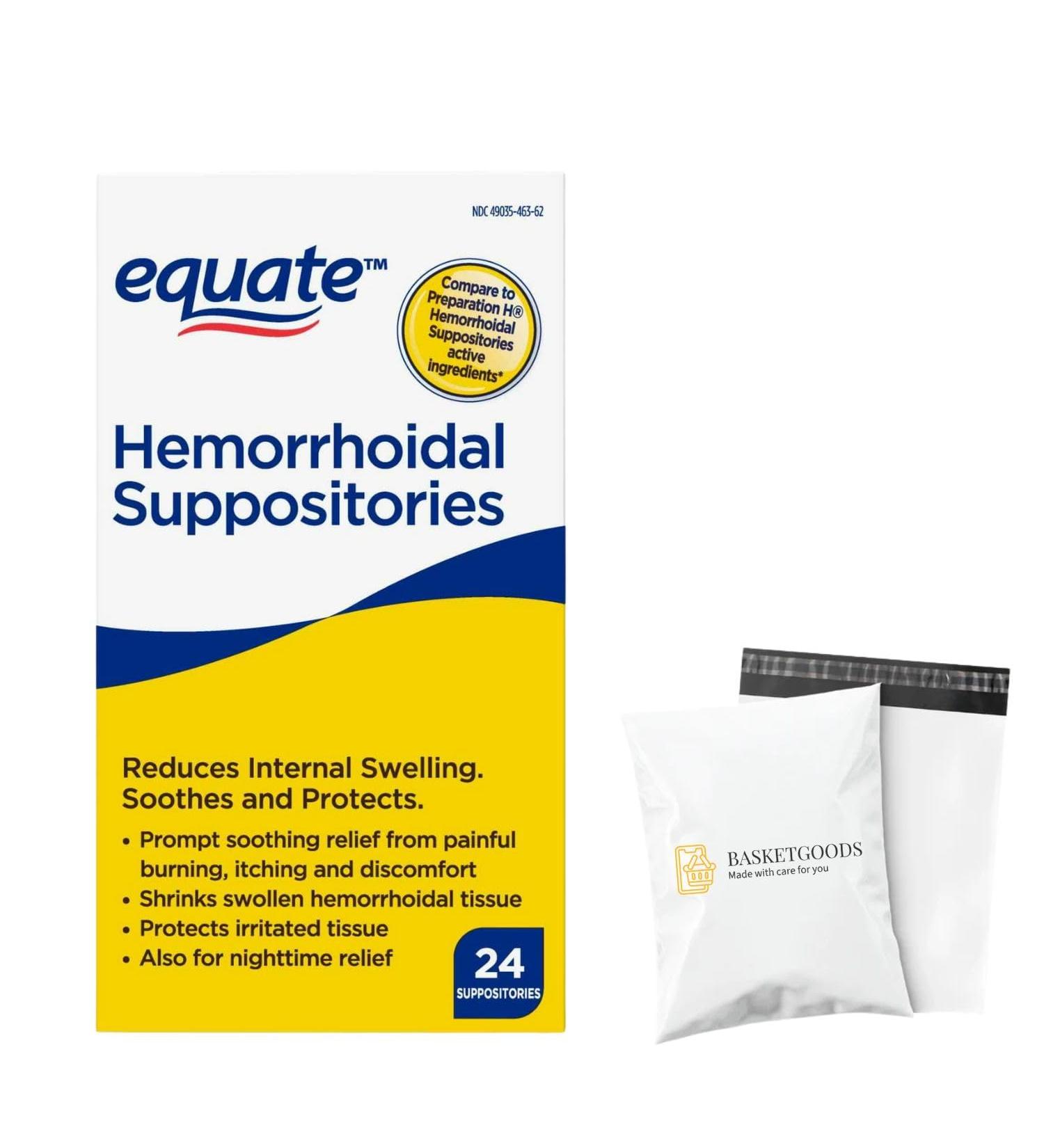 Equate Hemorrhoidal Suppositories Relief from Burning Itching and Discomfort of Hemorrhoids 24 Count (Pack of 1) - Set by Basket Goods - Buy Online on GoSupps.com