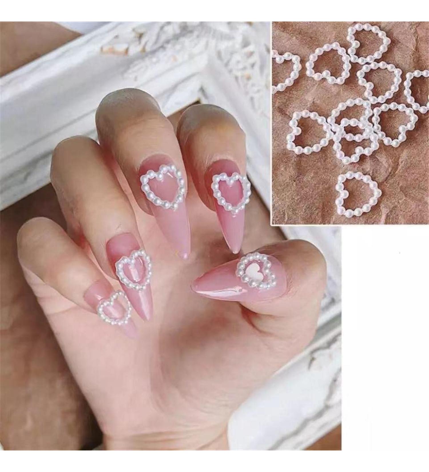 100 Pcs White Heart Pearls Nail Charms - Acrylic 3D Nail Art for Manicure & DIY Crafting - Buy Online on GoSupps.com