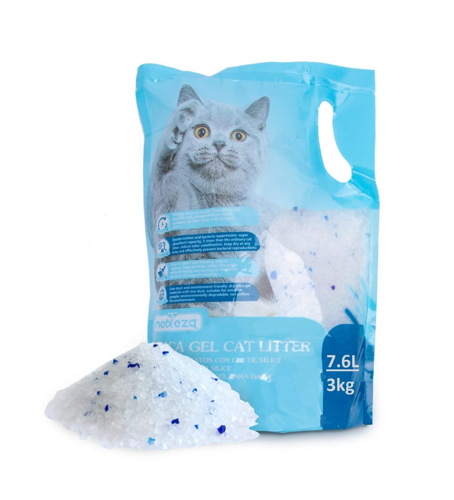 Nobleza Silica Cat Litter Crystals 3kg Ultra Absorbent & Odour Control 7.6L, Dust-Free, Biodegradable Hygiene for Kittens - Buy Online on GoSupps.com