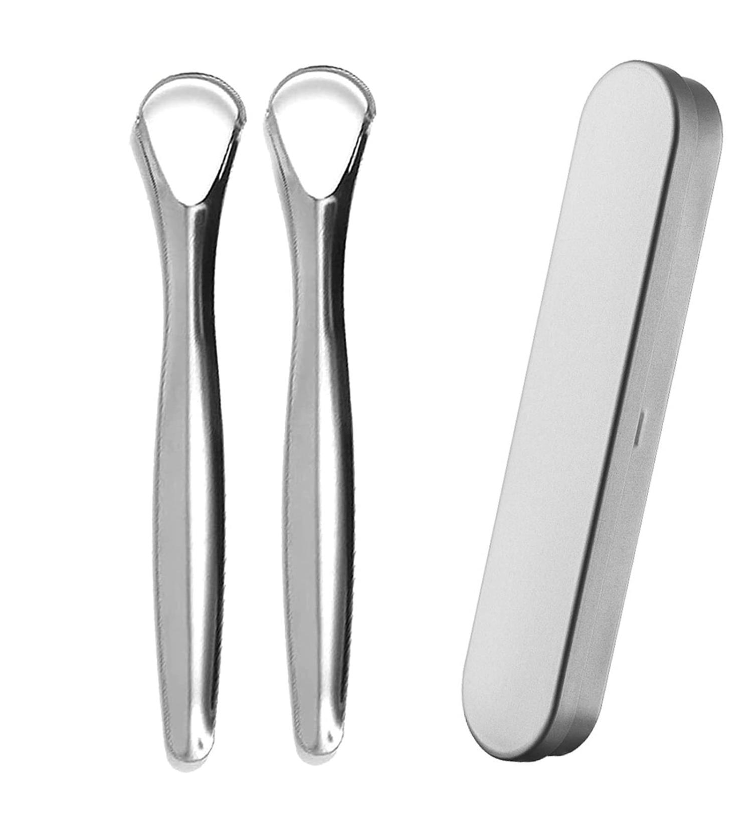 Stainless Steel Tongue Cleaner Kit - 2-Piece Oral Care Set for Fresh Breath | Durable Metal Etui - Buy Online on GoSupps.com