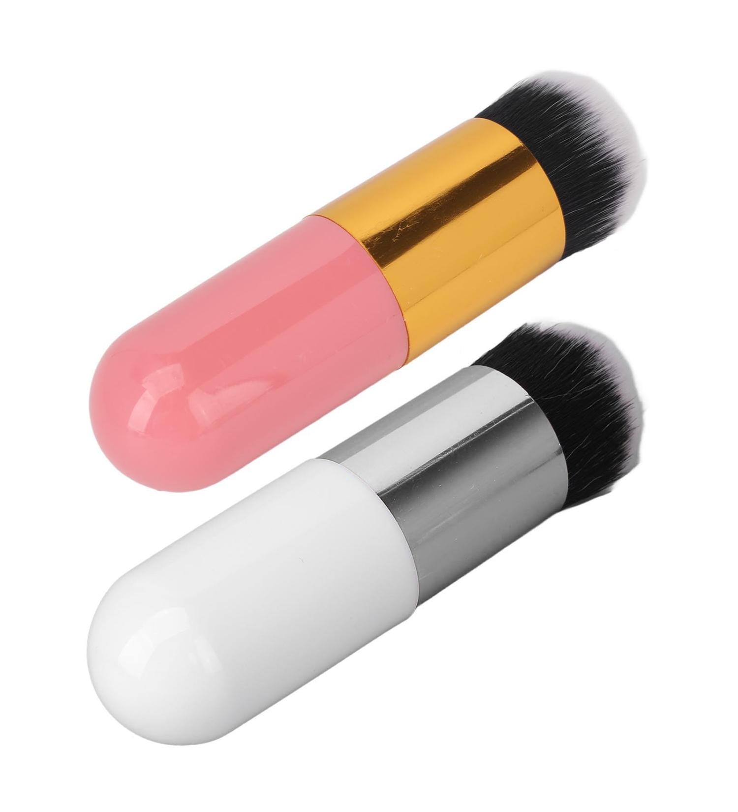 Cosmetic Brush Brush Nylon Fiber Portable Comfortable 1 Color Silver White 2 Pieces for Travel - Buy Online on GoSupps.com