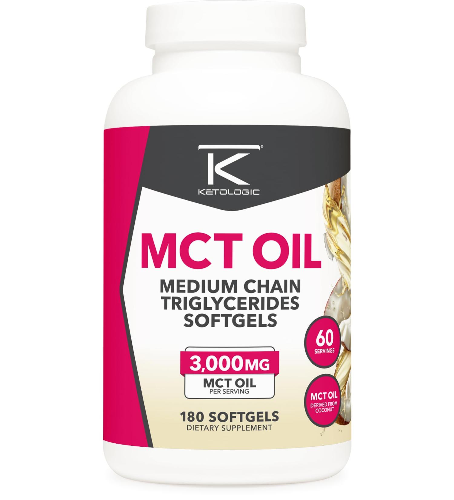 Ketologic MCT Oil (180 Softgels) (60 Servings) (3 000MG MTC Oil per Serving) - Medium Chain Triglycerides - Buy Online on GoSupps.com