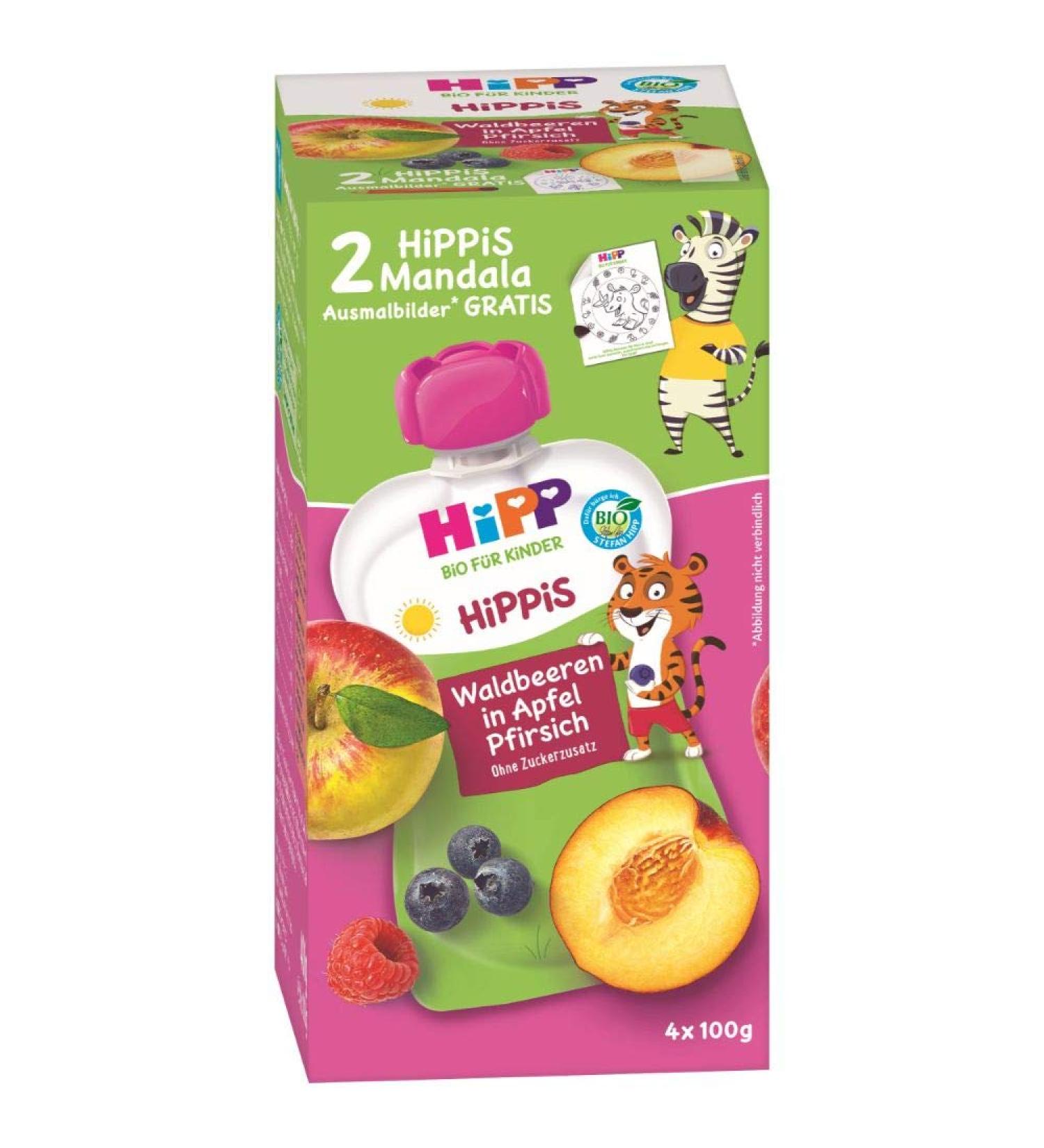 Buy Hippi Hippis Squeezing Bag Advantage Pack - 100% Organic Forest Berries & Apple Peach (4 x 100g) - No Added Sugar | Healthy Snacks for Kids - International Shipping - Buy Online on GoSupps.com