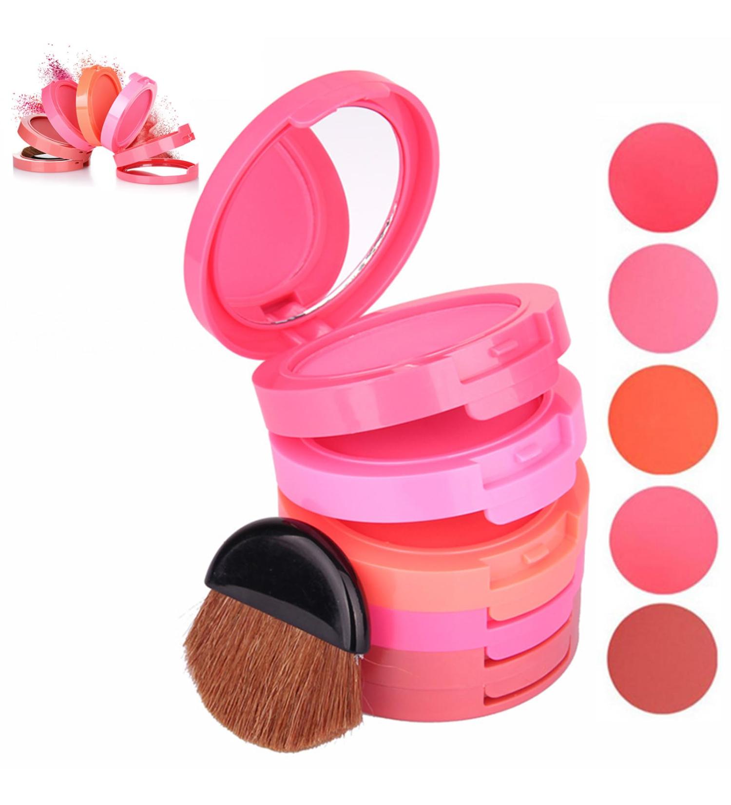 FantasyDay 5 in 1 Face Blusher Palette Waterproof Long Lasting Makeup Powder Pink Coral Blushing Pallet with Mirror - Buy Online on GoSupps.com
