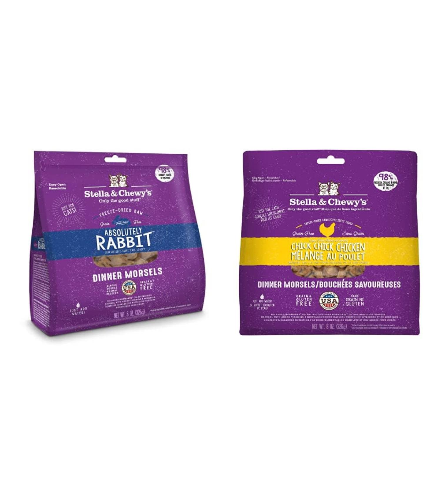 Stella & Chewy's Freeze-Dried Raw Cat Dinner Morsels Bundle | Absolutely Rabbit + Chick Chick Chicken Recipes | 16 oz - Buy Online on GoSupps.com
