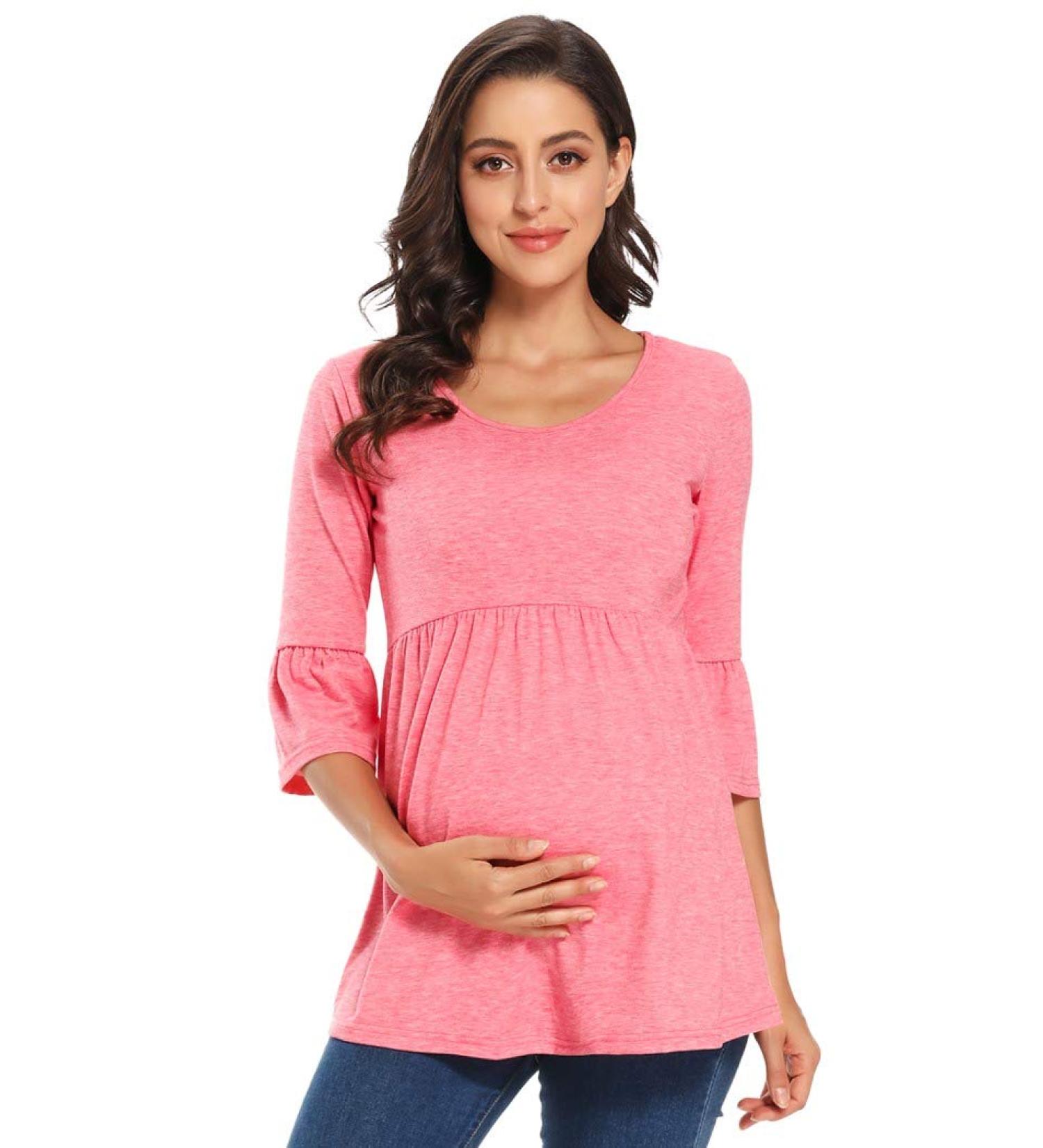 Love2Mi Women Maternity Blouse A Line Pregnancy Shirt 3/4 Bell-Sleeve Striped Maternity Clothes - Size Large, Pink - Buy Online on GoSupps.com