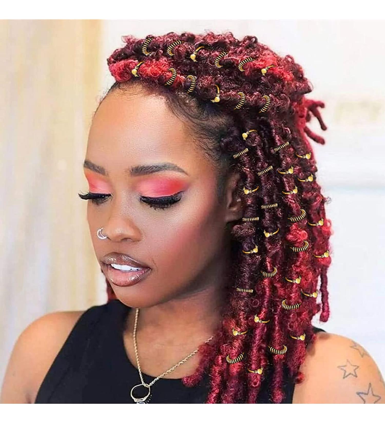 Gold African Deadlock Beads Jewelry Metal Loc Cuff Rings - Pack of 40 | Black Women's Cornrows Braid Hair Jewels - Buy Online on GoSupps.com