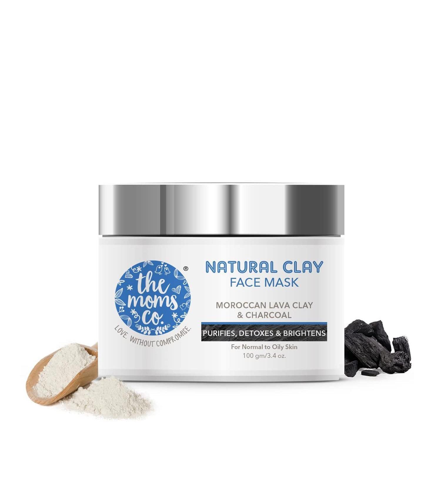 The Moms Co. Natural Clay Face Mask with Moroccan Lava Clay & Activated Charcoal | For Women & Men Control Acne Tighten Pores & Brightens l Normal to Oily Skin-100 Gm - Buy Online on GoSupps.com