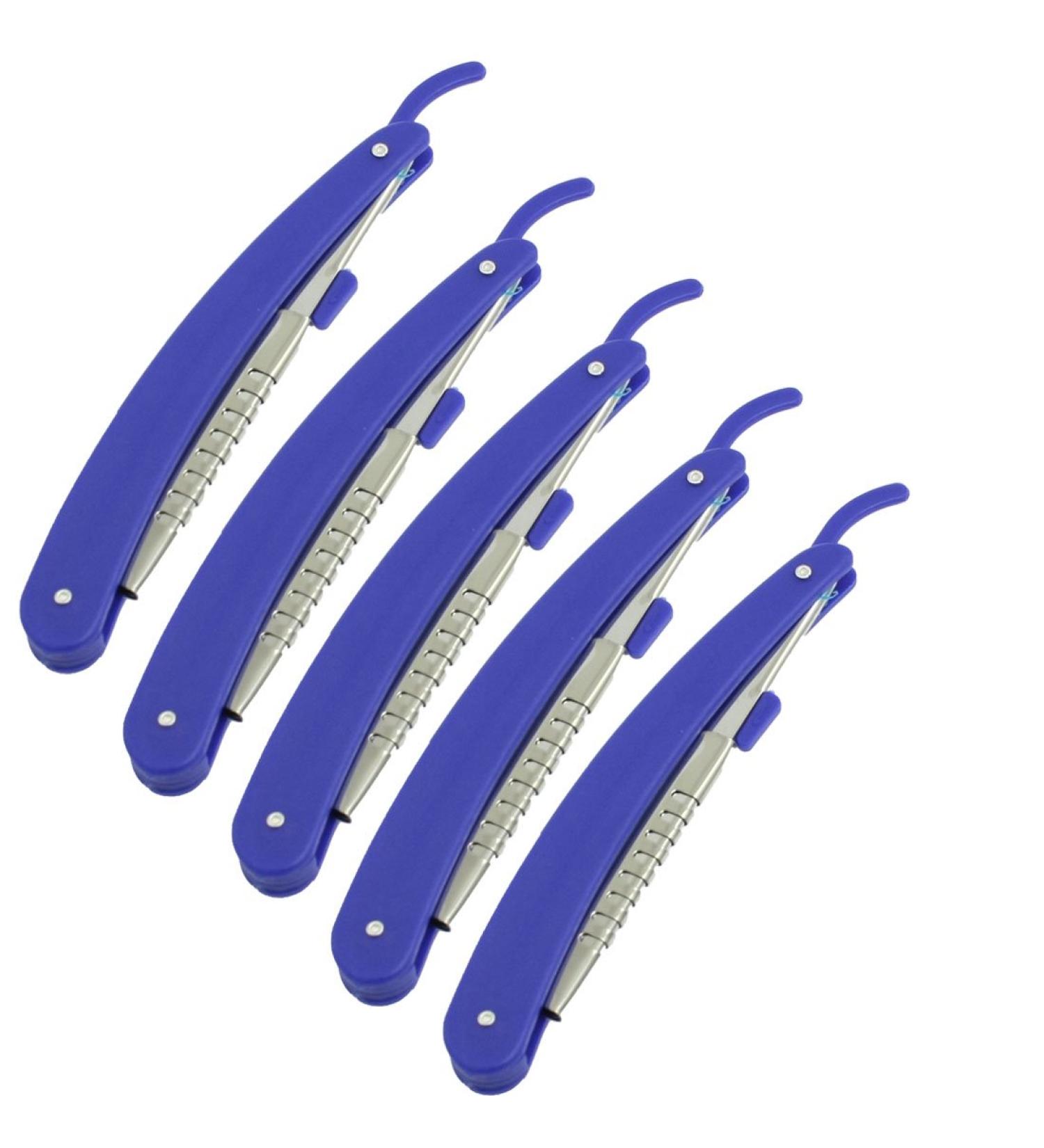 Ruilogod 5pcs Blue Plastic Handle Hairstyle Comb Shaver Trimmer Blade Holder
