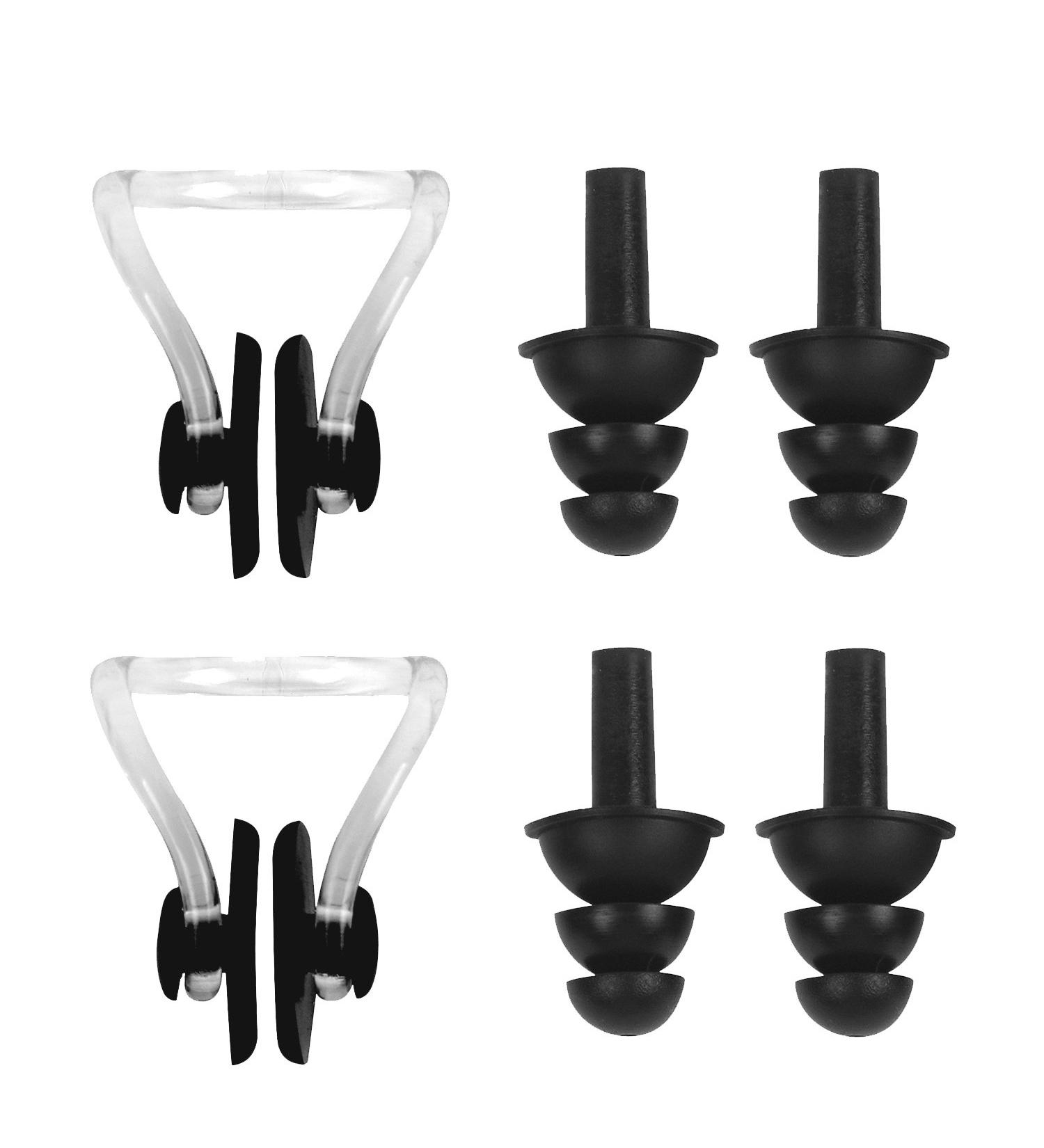 Waterproof Silicone Earplugs & Nose Clip - 2 Pairs Swimming Accessories for Adults | Black | Stop Water in Ears - Buy Online on GoSupps.com