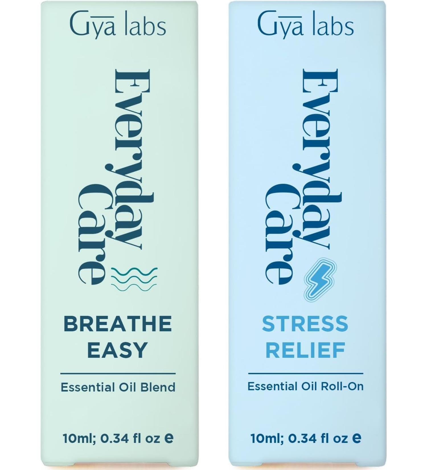 Breathe Easy & Stress Relief Roll On Set - Aromatherapy Grade Essential Oils Roll On Set - 2x0.34 fl oz - Gya Labs - Buy Online on GoSupps.com