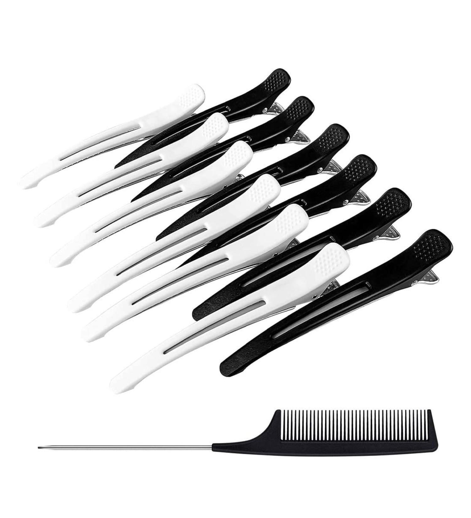 Sioppkik Hair Clips for Hairdressing - 6 Non-Slip Compartment Clamps + 1 Comb (Black & White) - Perfect for Styling & Cutting - Buy Online on GoSupps.com