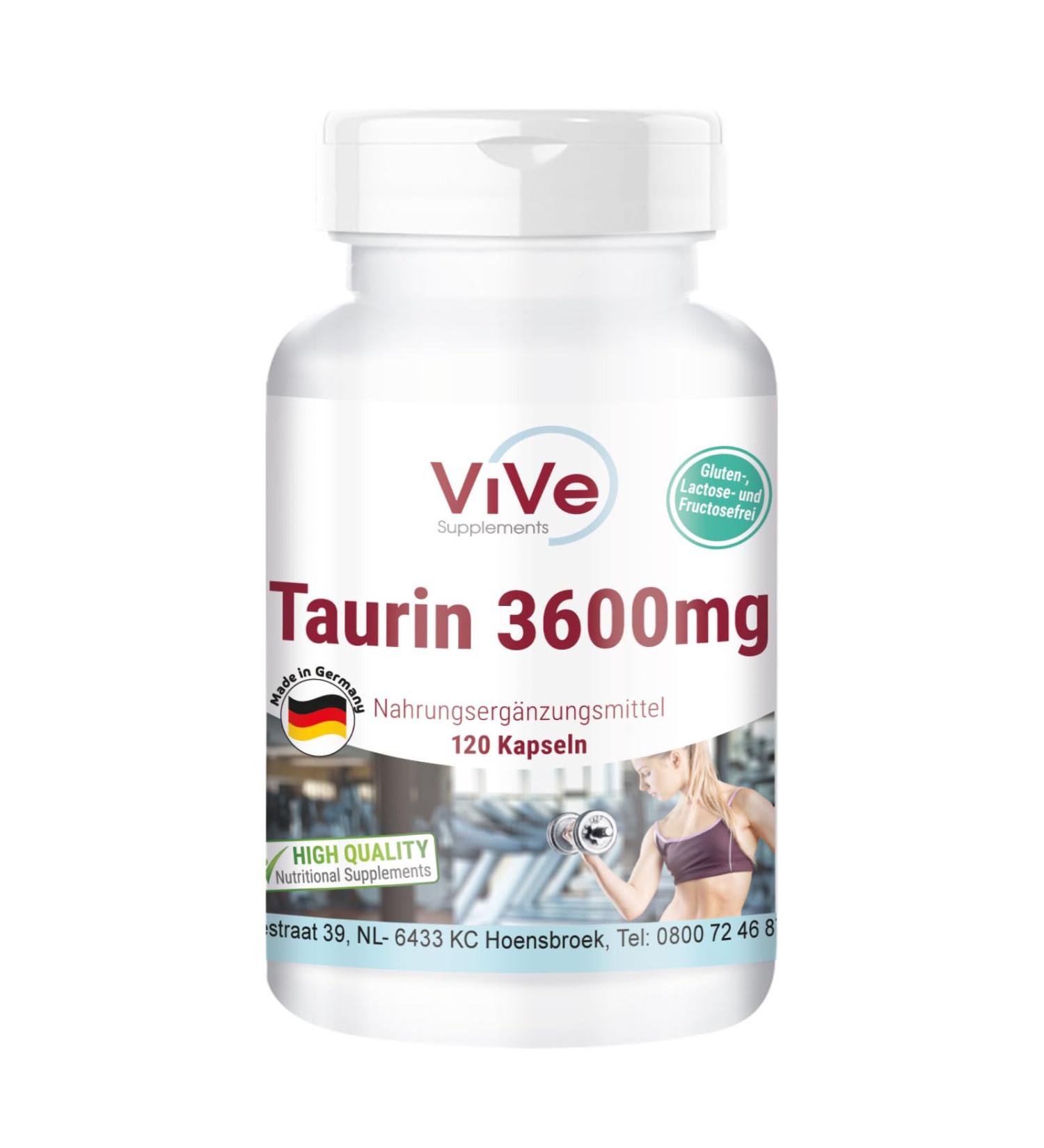 Taurin 3600mg Vegan Capsules - 120 High Dose Supplements - Quality from Germany | Vive Supplements - Buy Online on GoSupps.com