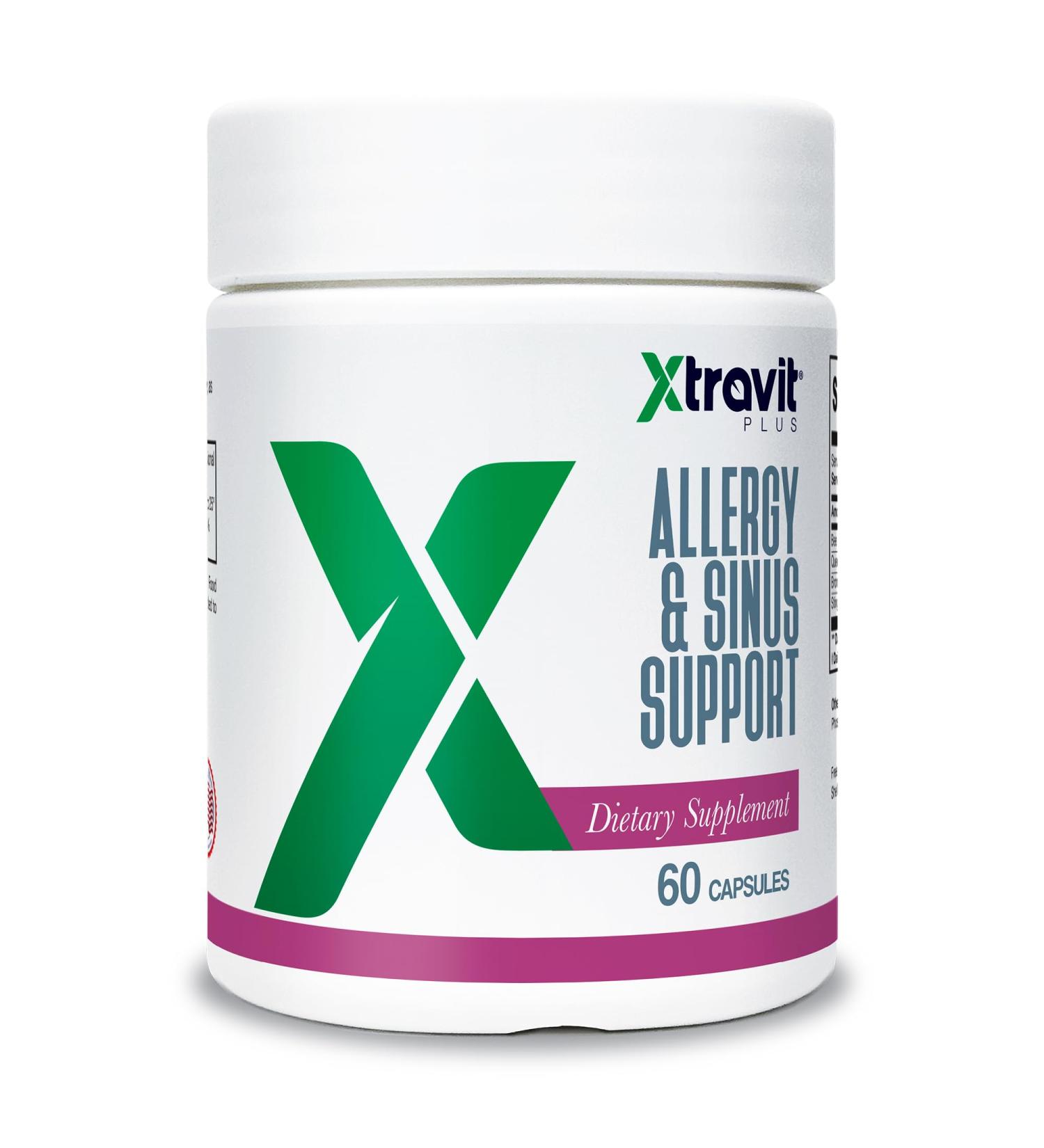 Xtravit Allergy & Sinus Support Supplement Natural Non Drowsy Relief Supplements for Nasal Congestion Sinus Pressure Runny Nose & Seasonal Discomfort - Non-GMO No Fillers 60 Capsules - Buy Online on GoSupps.com
