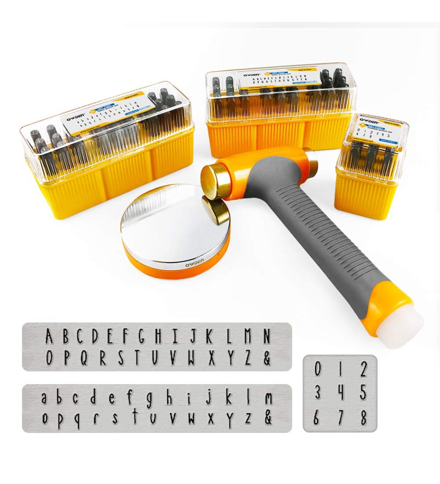 OWDEN Metal Stamps Jewelry Making Art Font Uppercase & Lowercase Letter Punch Set with Number Punch - 1/8 3mm Size + Stamps Hammer & Steel Bench Block - Buy Online on GoSupps.com