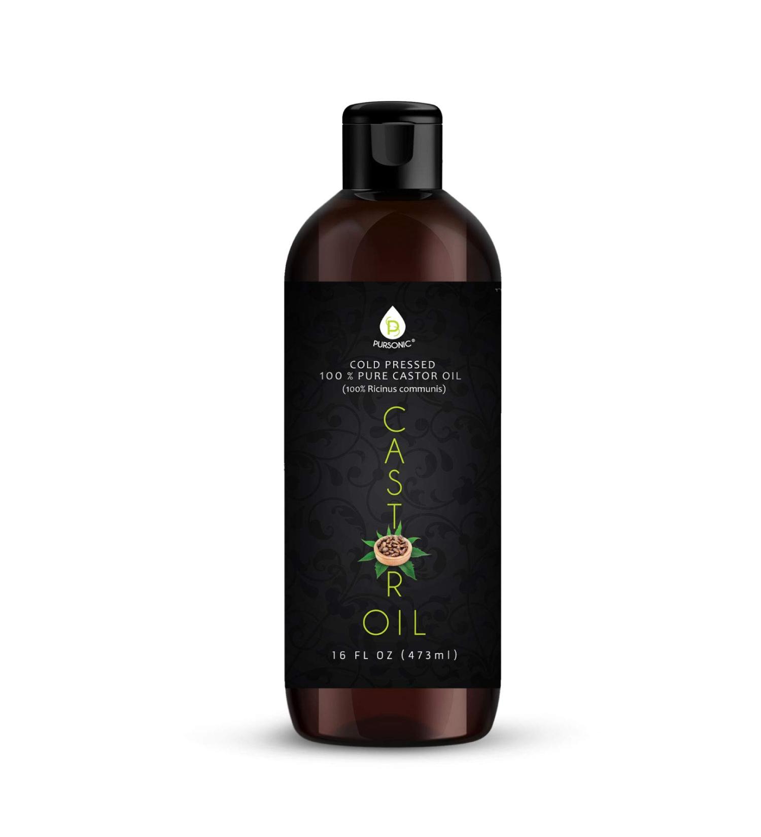 Pursonic Castor Oil 16oz - 100% Pure Cold-Pressed Hexane-Free Oil for Hair Growth, Moisturizing & Healing - Ideal for Dry Skin, Hair Care, and Eyelashes - Buy Online on GoSupps.com