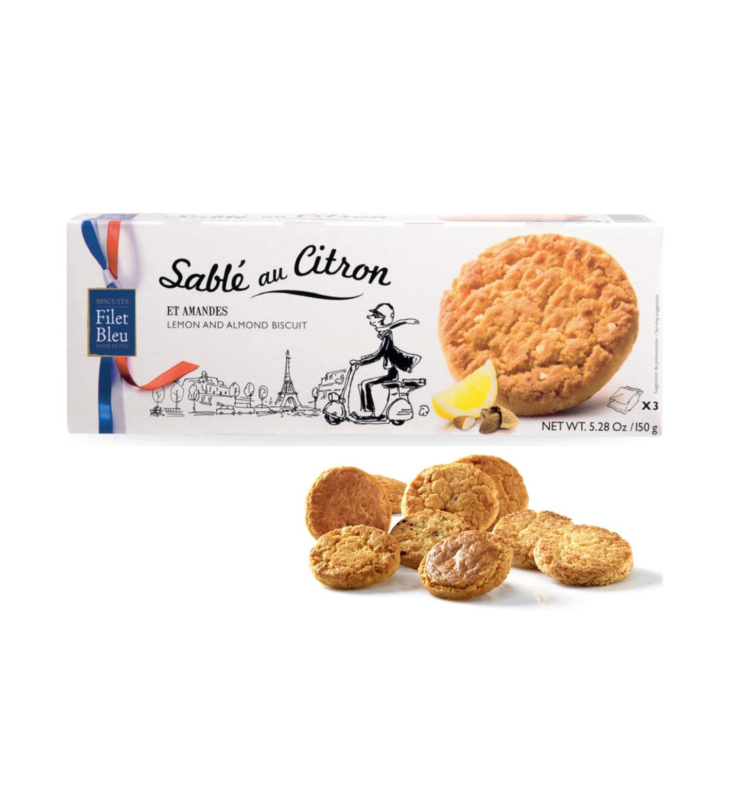 Filet Bleu | Lemon Flake Cookies | Lemon Almond Shortbread Cookies | French Biscuits Shortbread in a Box - 150 Gr. | 9 Lemon Almond Shortbread Cookies - Buy Online on GoSupps.com