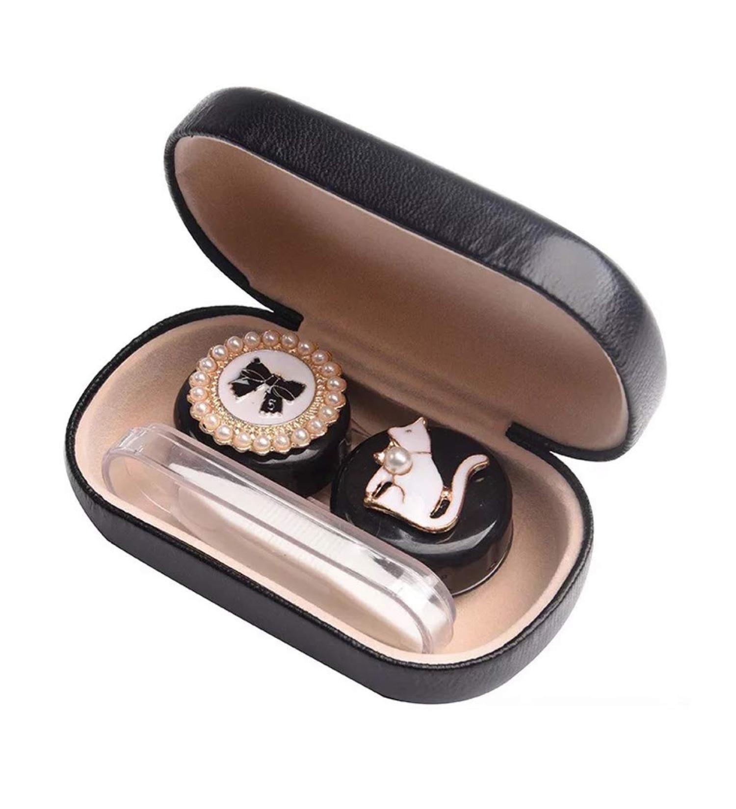 Cute Contact Lens Cases Cat Contact Lens Soak Storage Box Portable Pink Contact Lens Holder with Tweezers for Travel Kit (Black Case Cat) - Buy Online on GoSupps.com