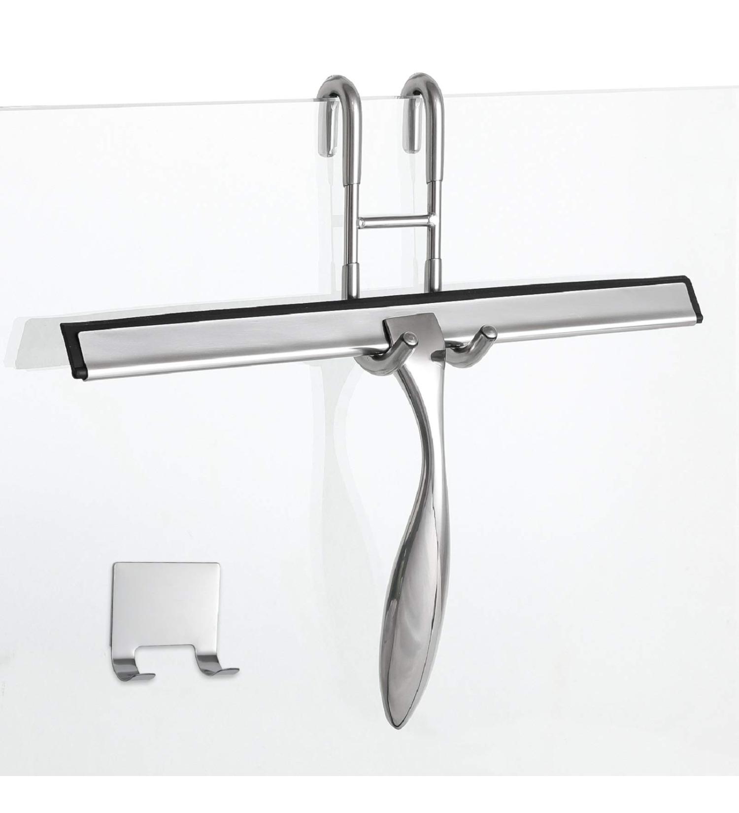 Simtive 12-Inch Shower Squeegee Set with Hooks | Ideal for Shower Doors, Mirrors, and Windows | Silver Finish - Buy Online on GoSupps.com