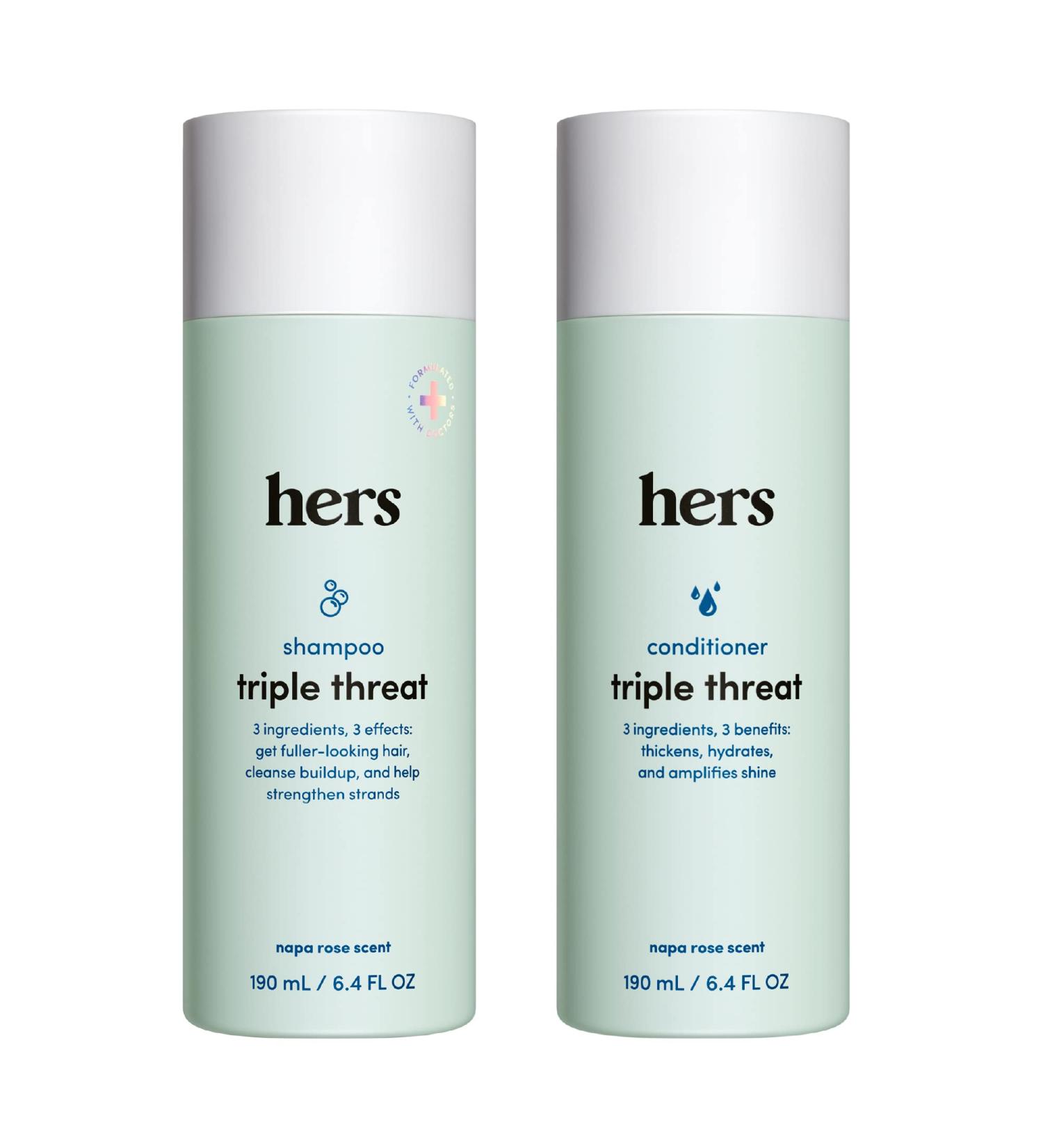 hers Triple Threat Shampoo & Conditioner Set for Women - Thickening, Moisturizing, Reduces Shedding - Color Safe - 2 Pack 6.4oz - Buy Online on GoSupps.com