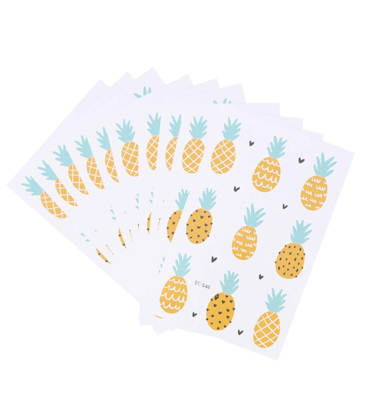 10PCS Eco-Friendly Waterproof Colored Drawing Pineapple Tattoo Stickers - Cute Cartoon Design for Body Art - Buy Online on GoSupps.com