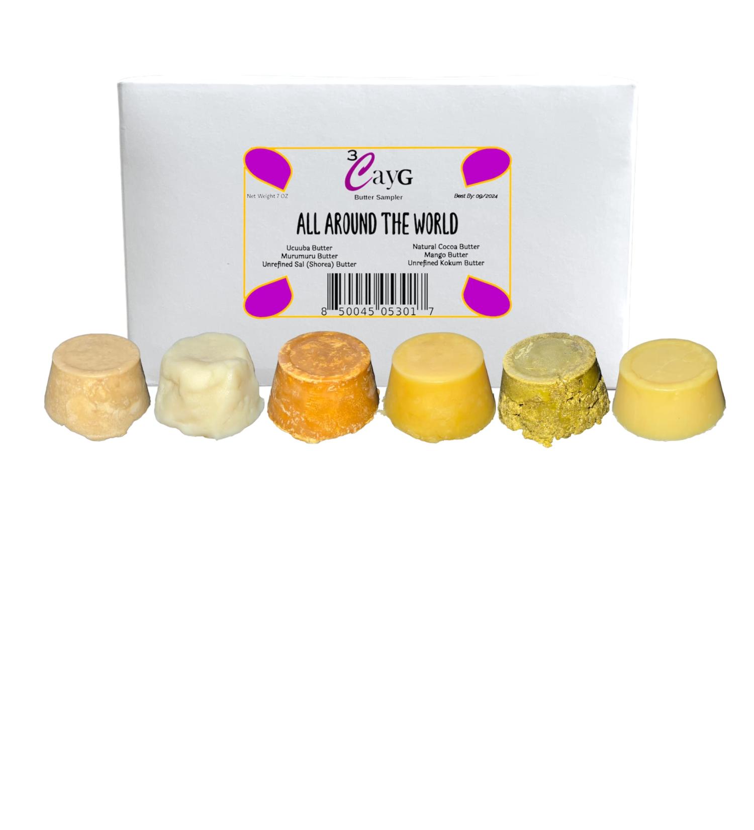 3CayG Around the World Butter Sampler - Cocoa, Kokum, Mango, Murumuru & Sal Butters - Buy Online on GoSupps.com