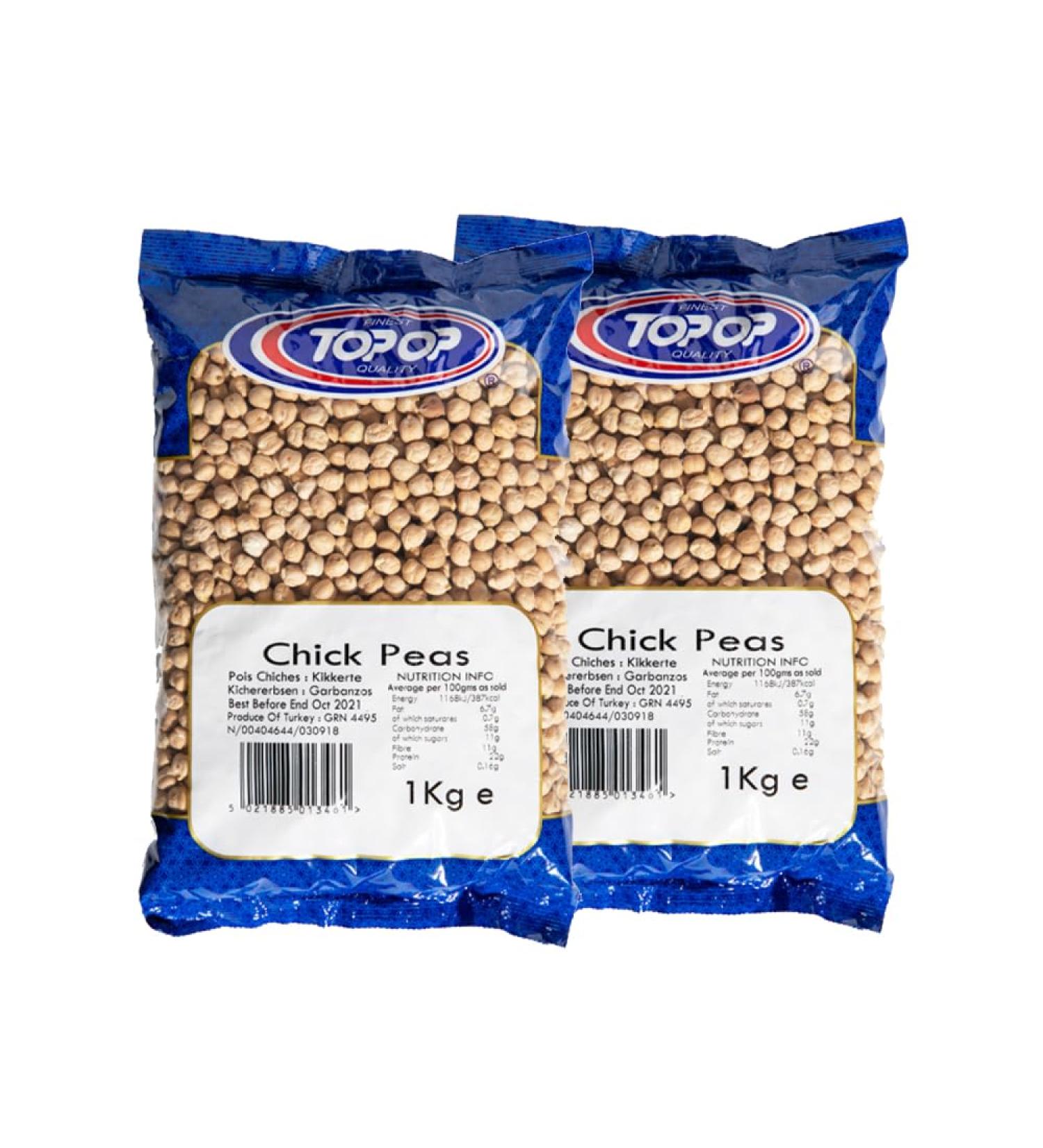 Top Op Chick Peas | 1KG | Chick Peas | Healthy Food | High Fibre | High Protein | Natural | Indian Origin | Gluten Friendly (Pack of 2) - Buy Online on GoSupps.com