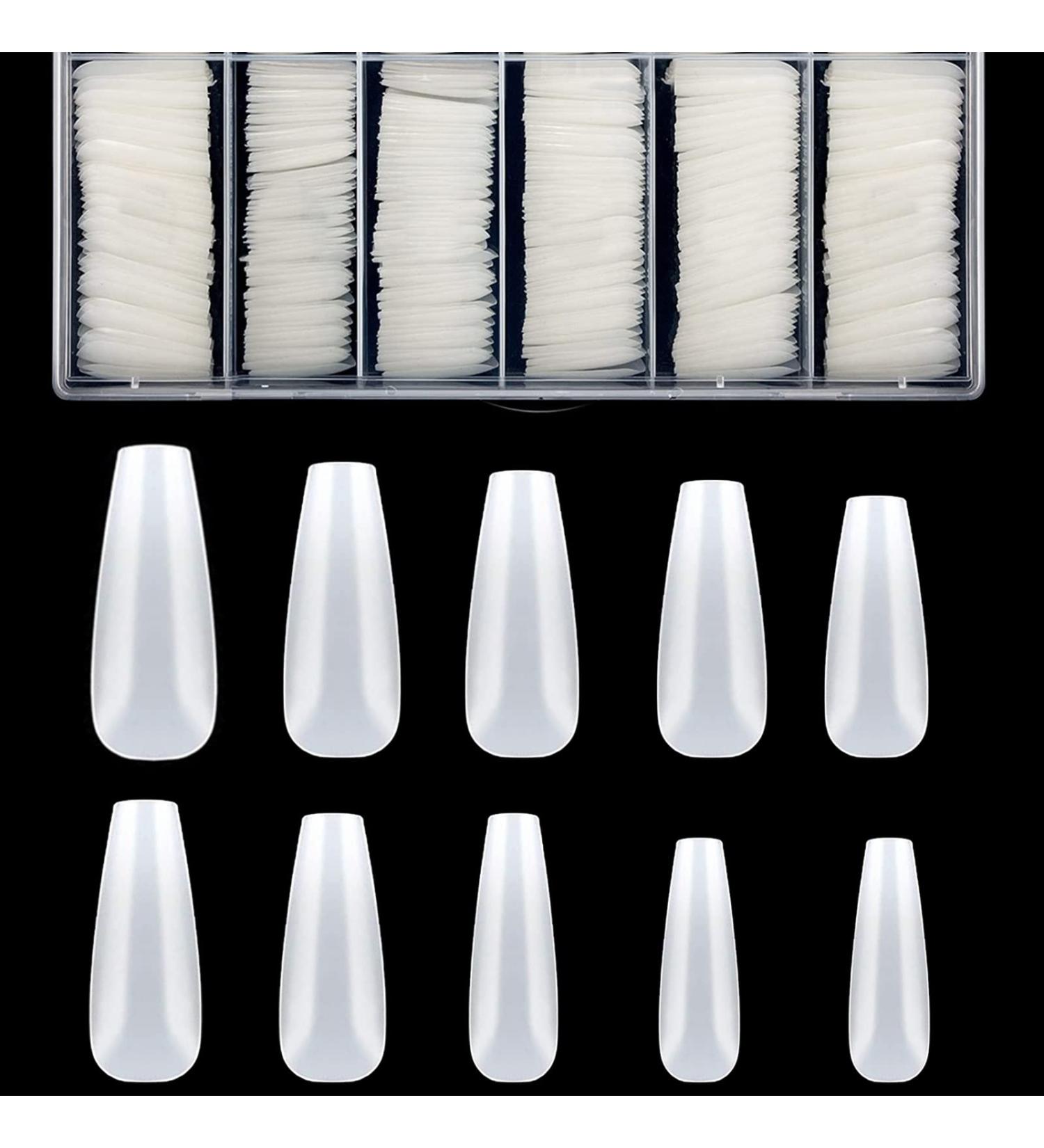 500 Pieces Ballerina Fake Nails - Acrylic Artificial Nail Tips in Clear Box Long Coffin Shape 10 Sizes - Buy Online on GoSupps.com