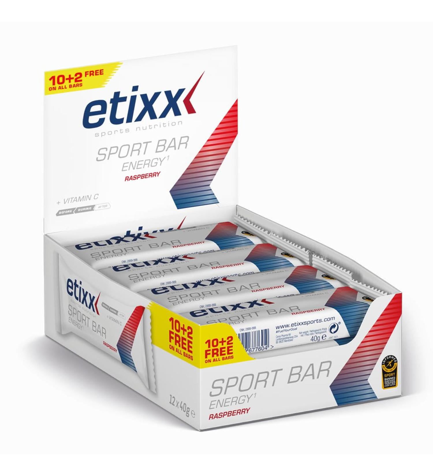 Etixx Energy Sport Bar - Raspberry Flavor 12 x 40g - Energy Bar for Rapid Carbohydrate Intake Ideal for Endurance Sports - Buy Online on GoSupps.com