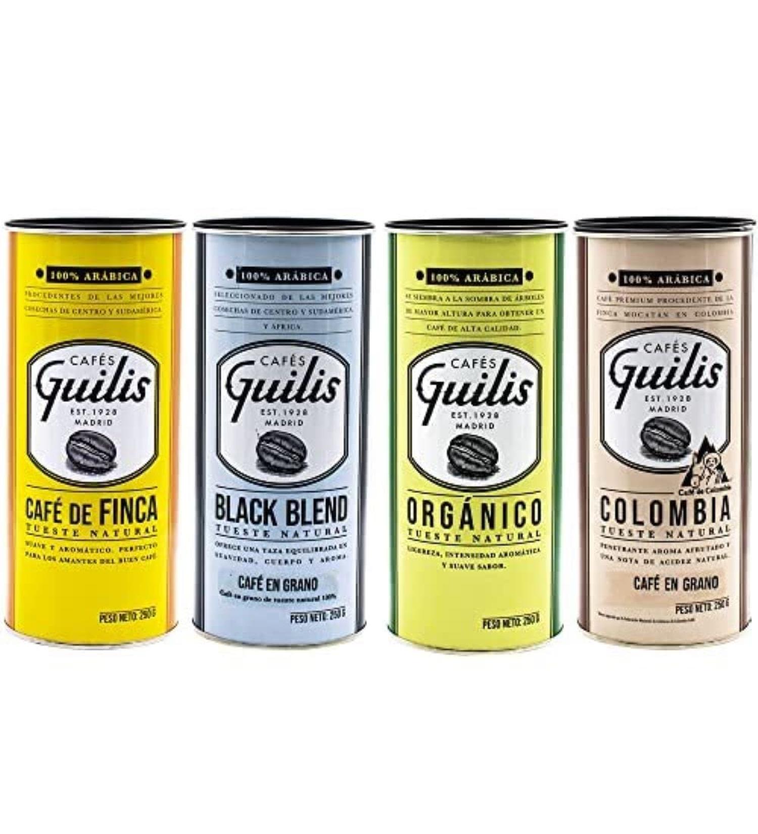 Guilis Cafes CAFES GUILIS DESDE 1928 AMANTES DEL CAFE Naturally roasted coffee beans of various origins Pack of 4 cans of 250 g - Buy Online on GoSupps.com