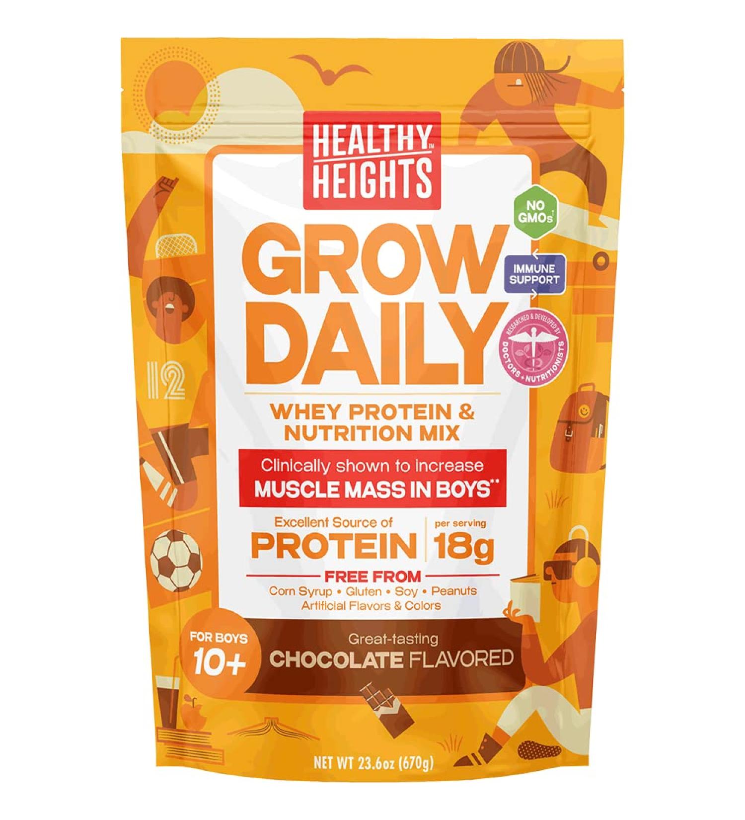 Healthy Heights Grow Daily Boys 10+ Chocolate Shake Mix - Pediatrician Developed Protein Powder - High Protein Nutritional Shake with Key Vitamins & Minerals - Buy Online on GoSupps.com