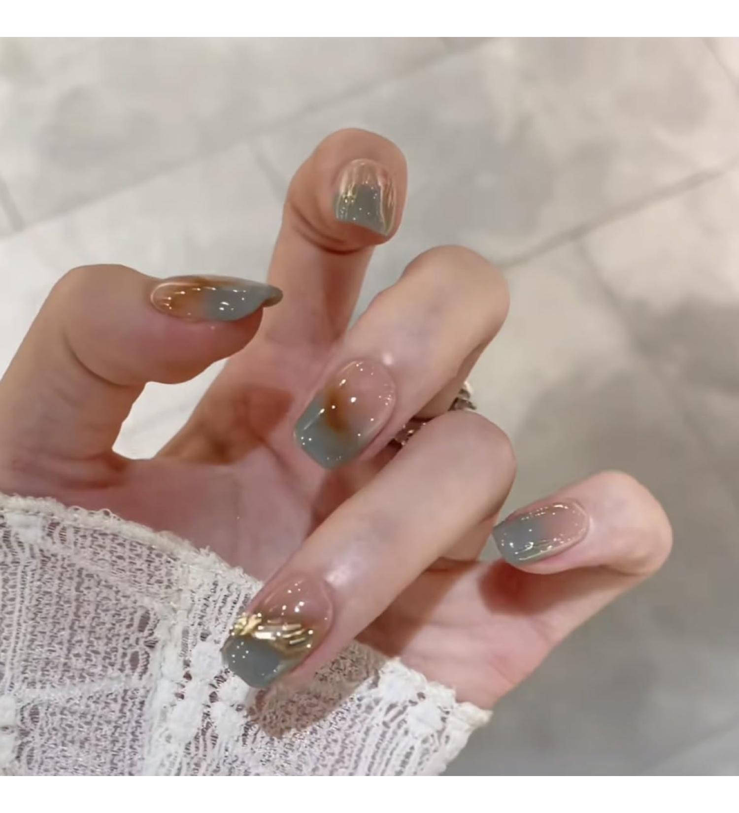 Wearing nail fake nail patch detachable manicure autumn and winter nail patch short nail(Ultrashort green XS) - Buy Online on GoSupps.com