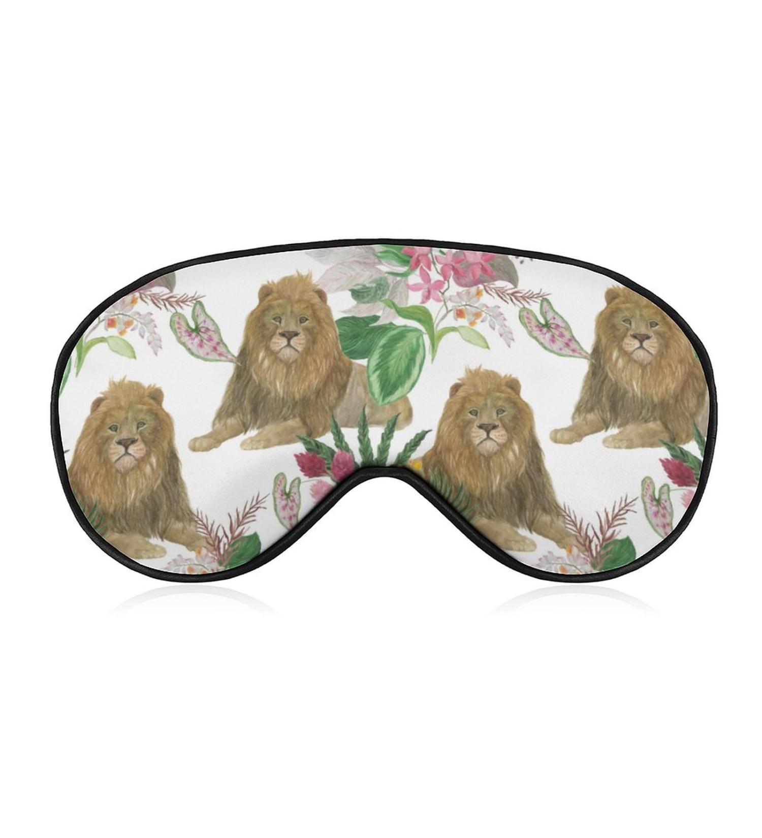 Watercolor Lion & Tropical Leaves Sleep Mask | Adjustable Strap | Blocks Light | Night Travel Nap Blindfold for Men & Women - Buy Online on GoSupps.com