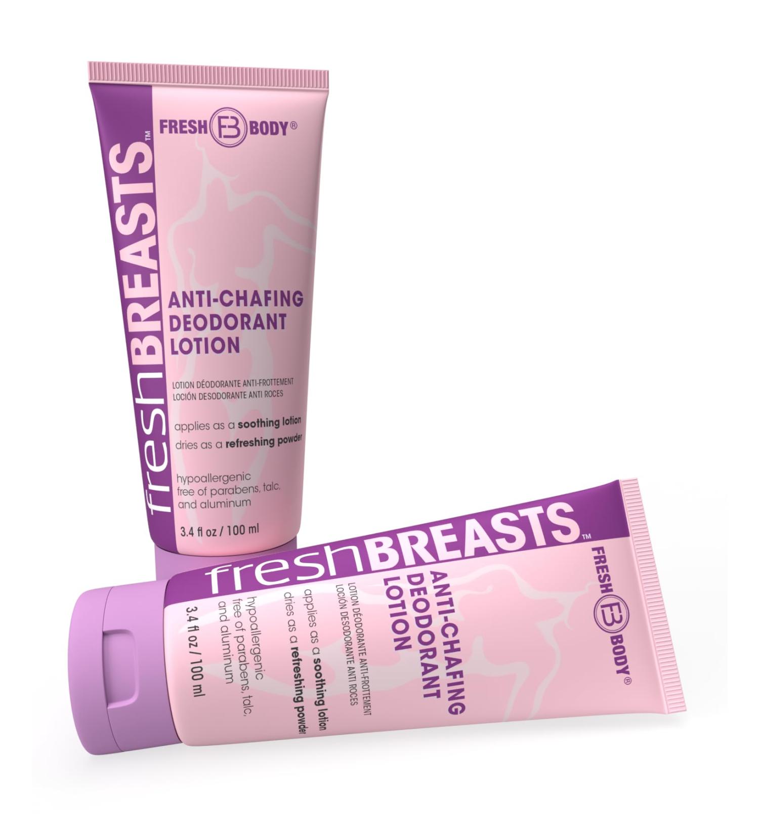 Fresh Body FB Breasts Anti Chafing Deodorant Lotion to Powder 3.4oz (Pack of 2) - Anti Chafe Cream Whole Body Deodorant for Women Inner Thighs & Areas that Sweat No Talc Aluminum and Fragrance 3.4 Fl Oz (Pack of 2) - Buy Online on GoSupps.com