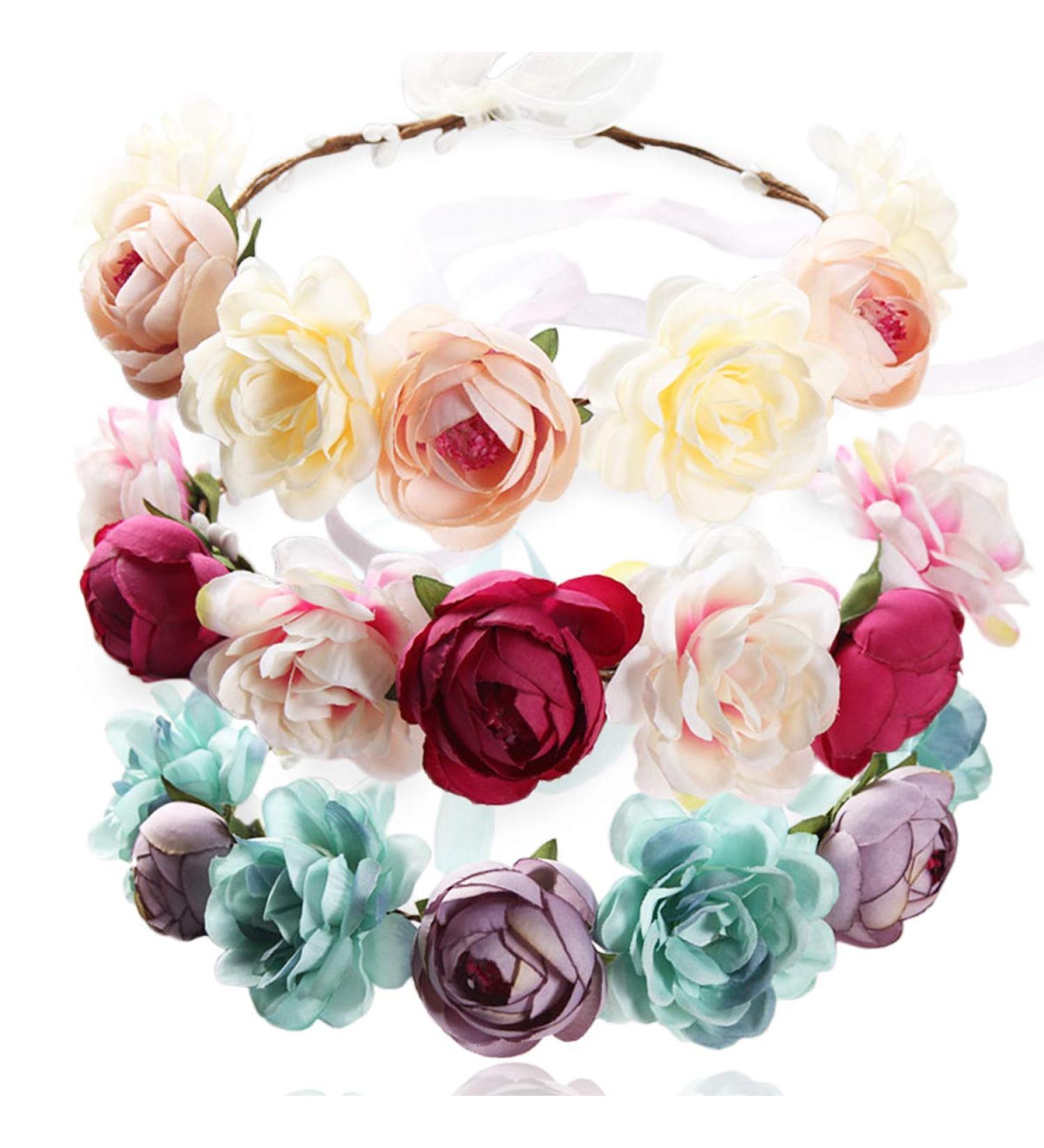 Moamun 3PCs Handmade Flower Floor Crown | Bridal Floral Halo Headband for Weddings & Photo Shoots - Buy Online on GoSupps.com