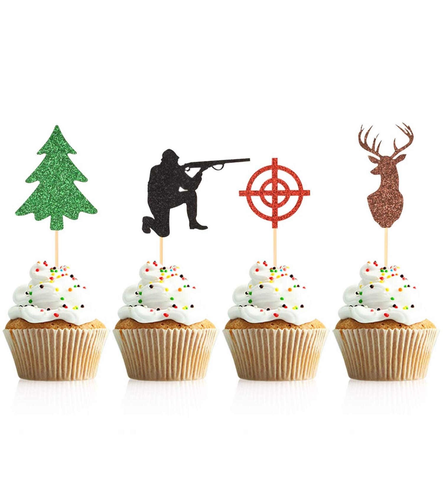 Deer Hunting Birthday Cupcake Toppers 48 Pieces Tree Target Hunter Cupcake Picks for Hunting Theme Party Cake Decoration Supplies - Buy Online on GoSupps.com