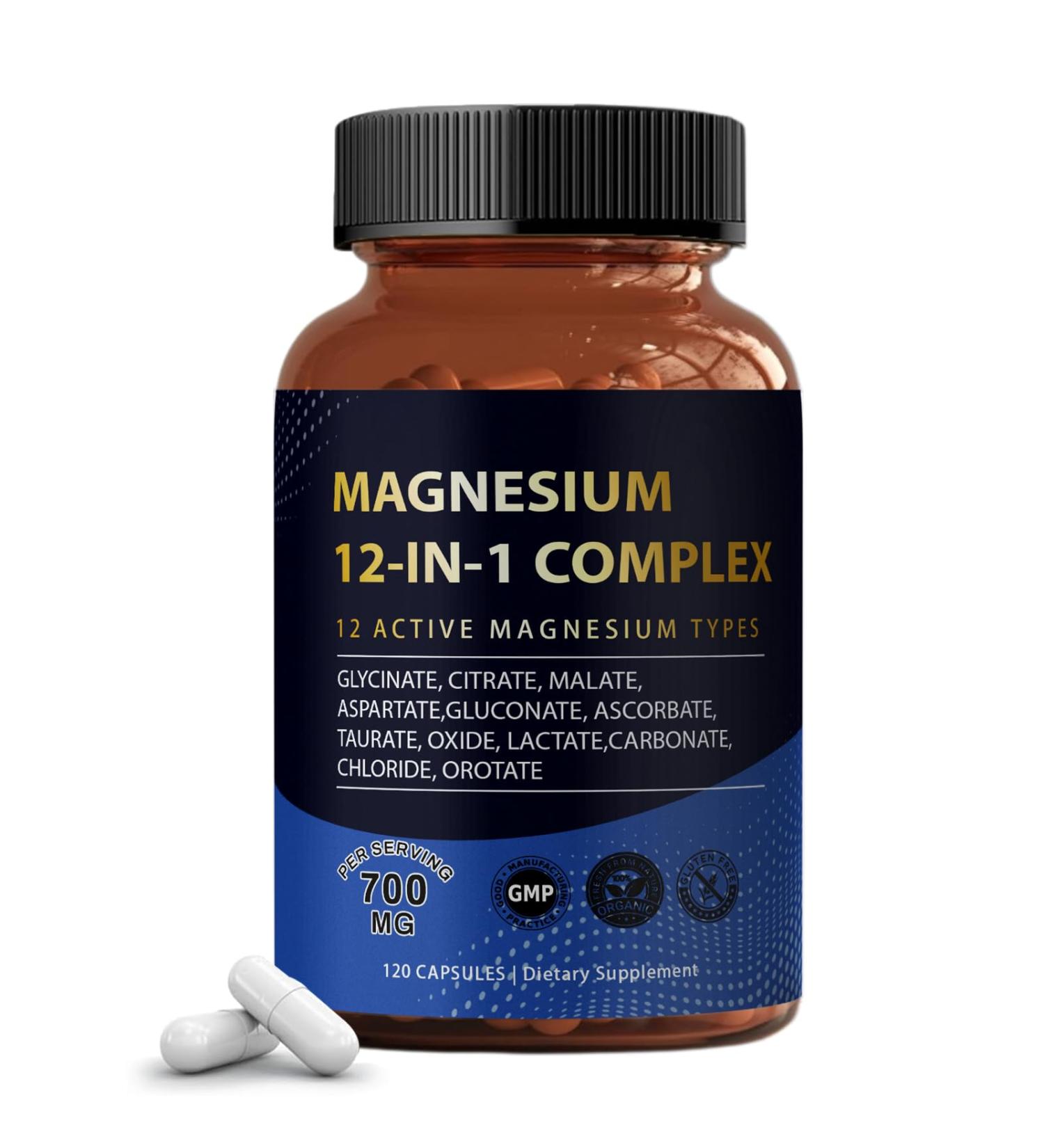 Puravita Magnesium Complex 700mg 12 in 1 Magnesium Supplement with Glycinate Citrate Malate & More | Easy Absorption Energy Support Vegan & Non-GMO | 120 Capsules (1pc) - Buy Online on GoSupps.com
