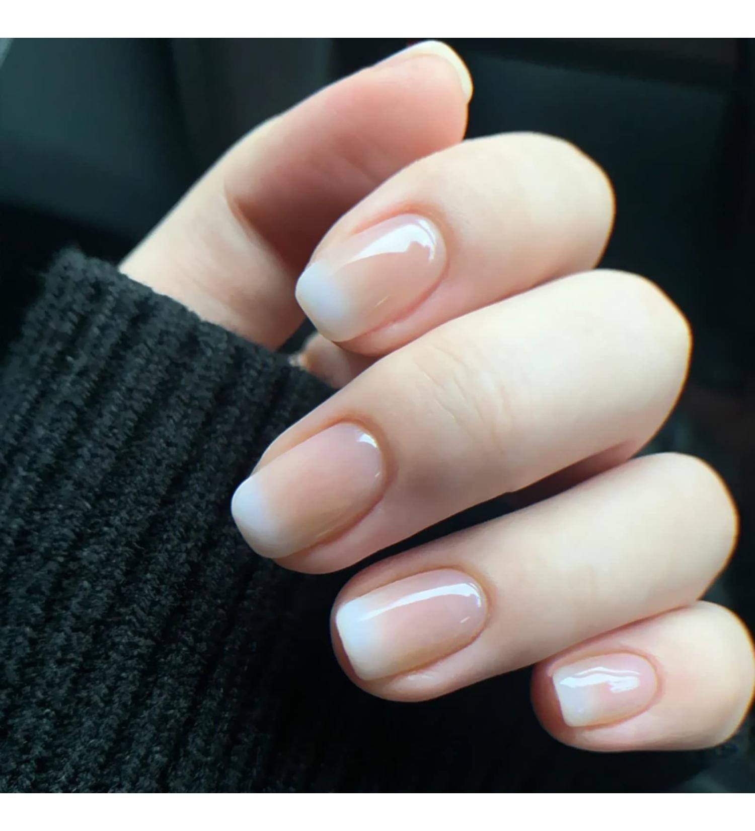 Justotry 24 Pcs White Square Short False Nails - Gradient Nude French Press on Nails with Nail Glue - Pretty Squoval Fake Nails for Women - Buy Online on GoSupps.com