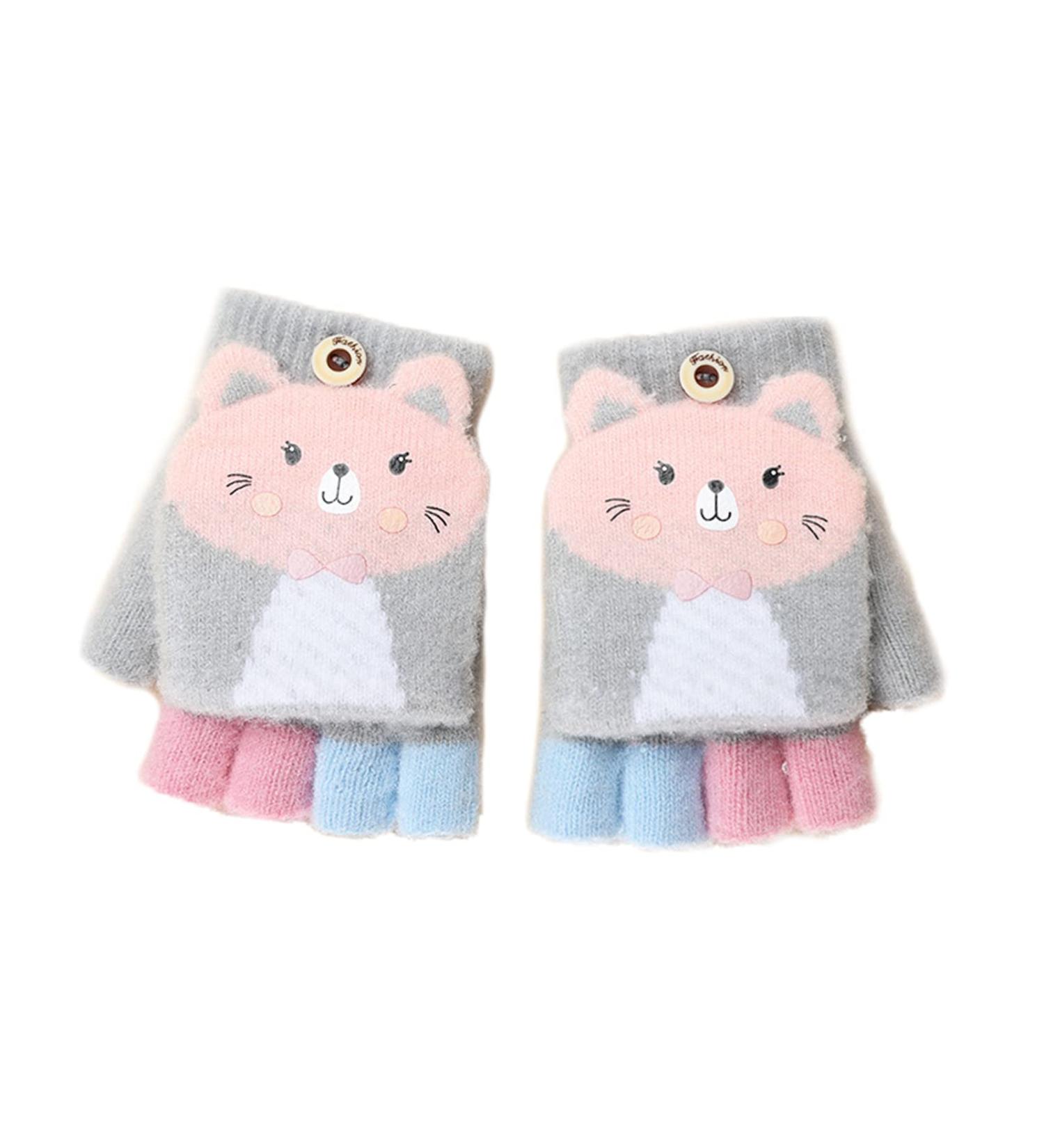 Toddler Kids Puppy Flip Top Half Finger Gloves for Ages 3-8 - Cat/Grey - Buy Online on GoSupps.com