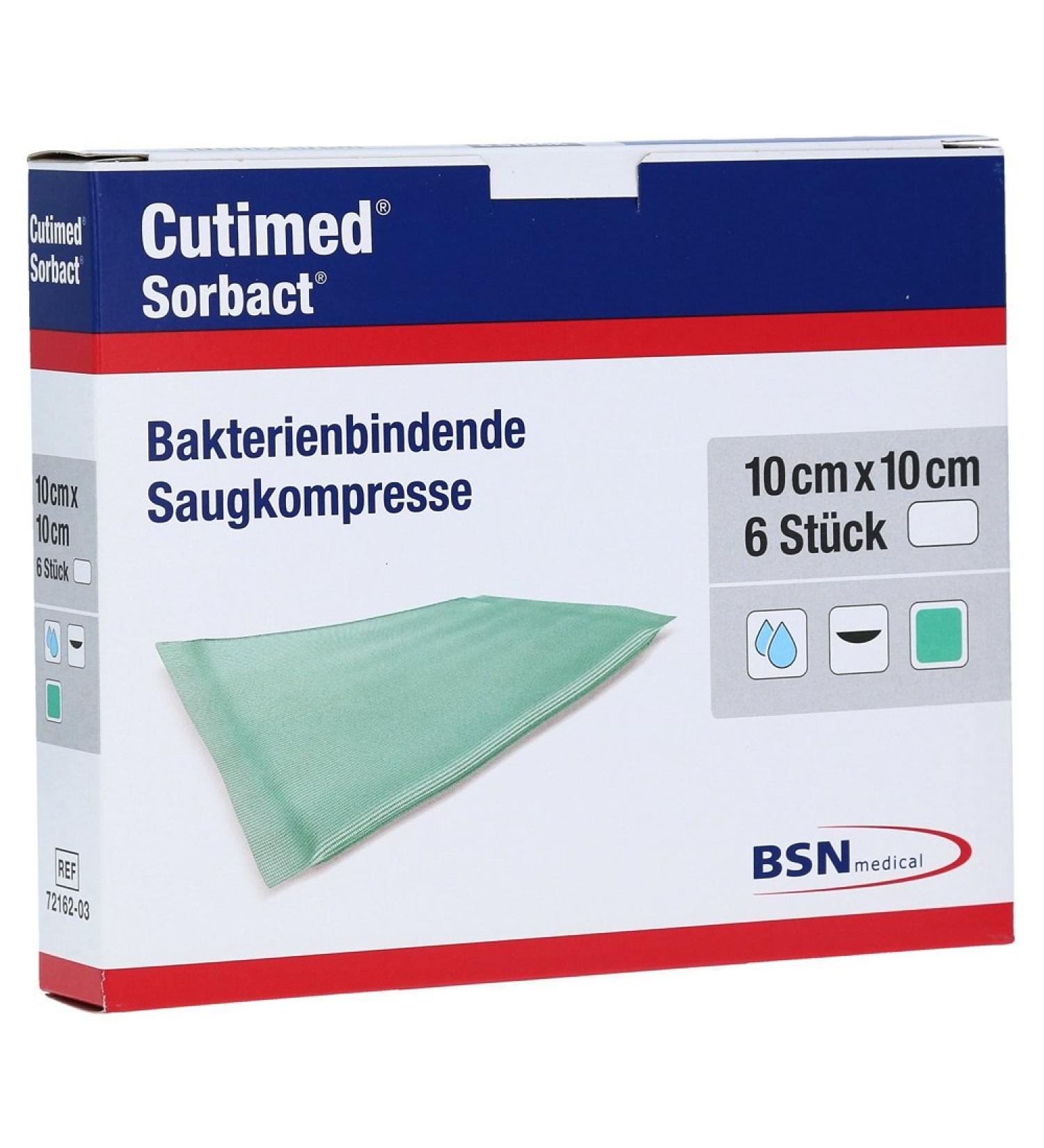Cutimed 72162-03 dressings Sorbact absorbent compresses 10 cm x 10 cm (pack of 6)